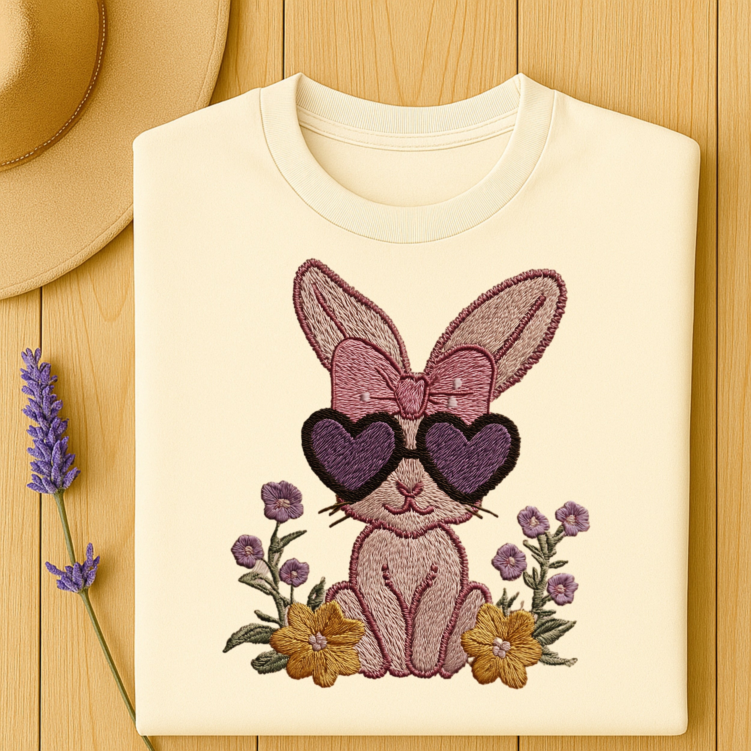 Adorable Bunny with Sunglasses Embroidery Shirt