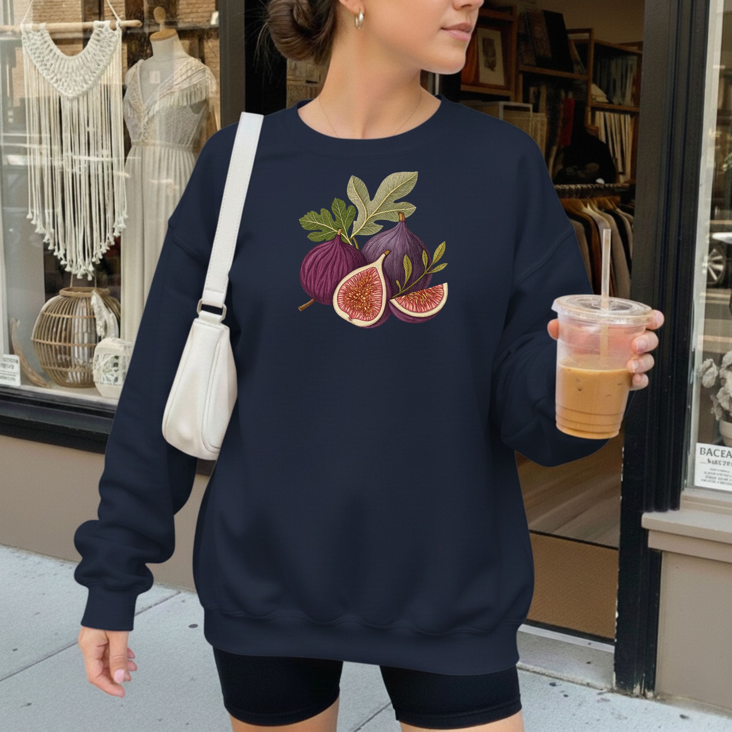Fig Fruit Illustration on Black Sweatshirt Product