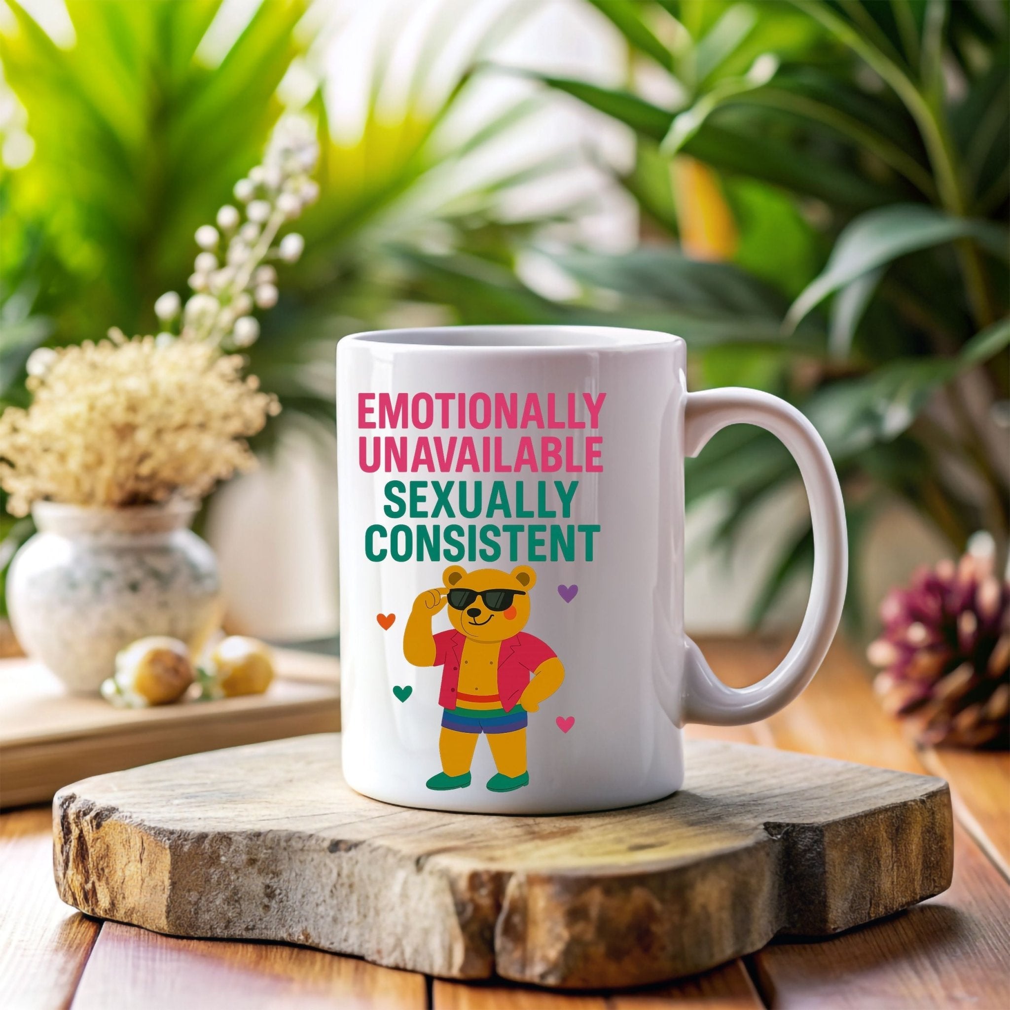 Emotionally Unavailable Gay Mug, Funny Queer Coffee Cup for Him, Rainbow Bear Pride Gift, Sassy Gay Office Mug, Bold LGBTQ Camp Drinkware - Craig Michael Design