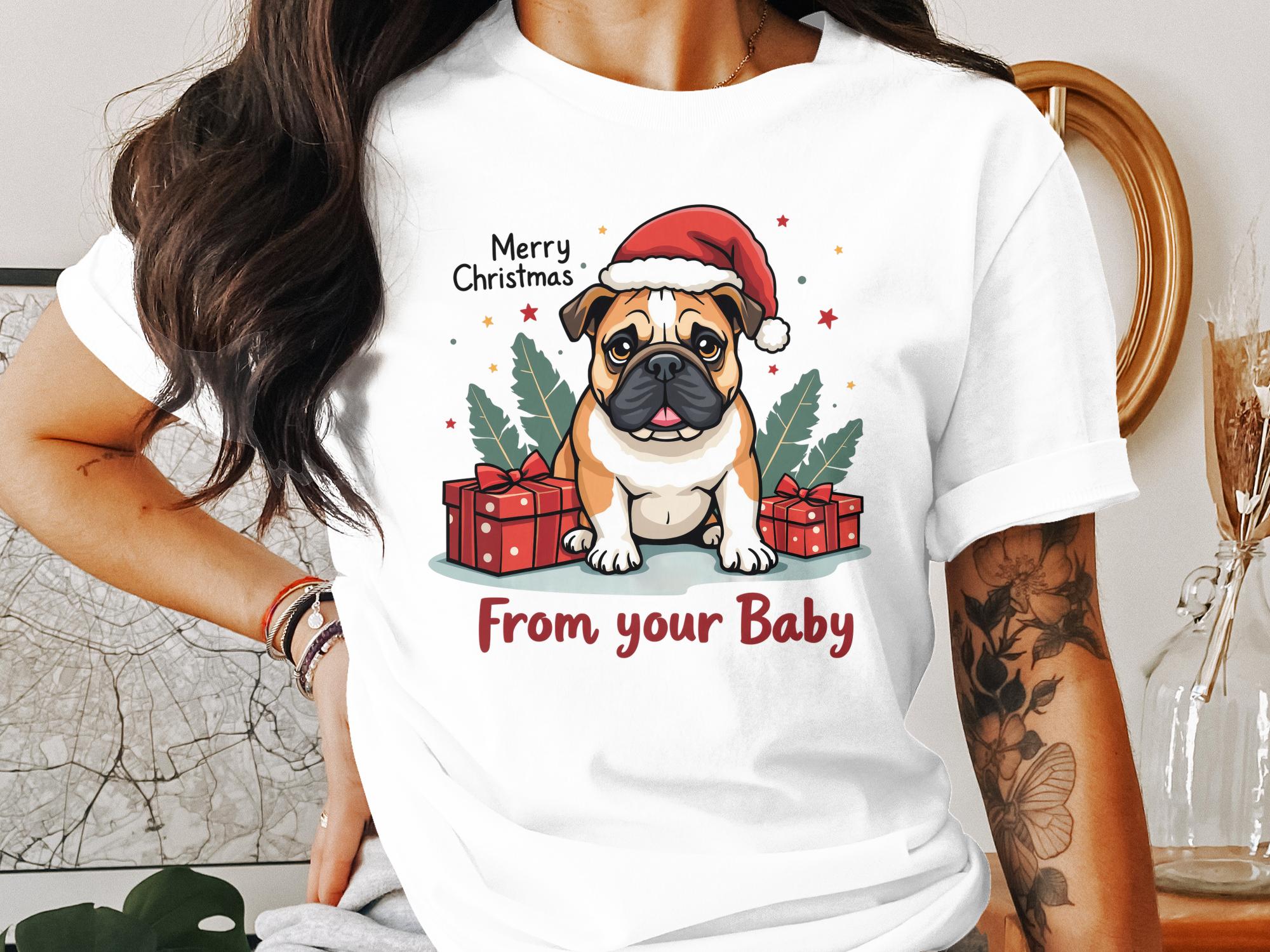 English Bulldog Christmas T-Shirt, Bulldog with Santa Hat, Cute English Bulldog Gifts, Merry Christmas Tee, Bulldog Lover Shirt - Craig Michael Design