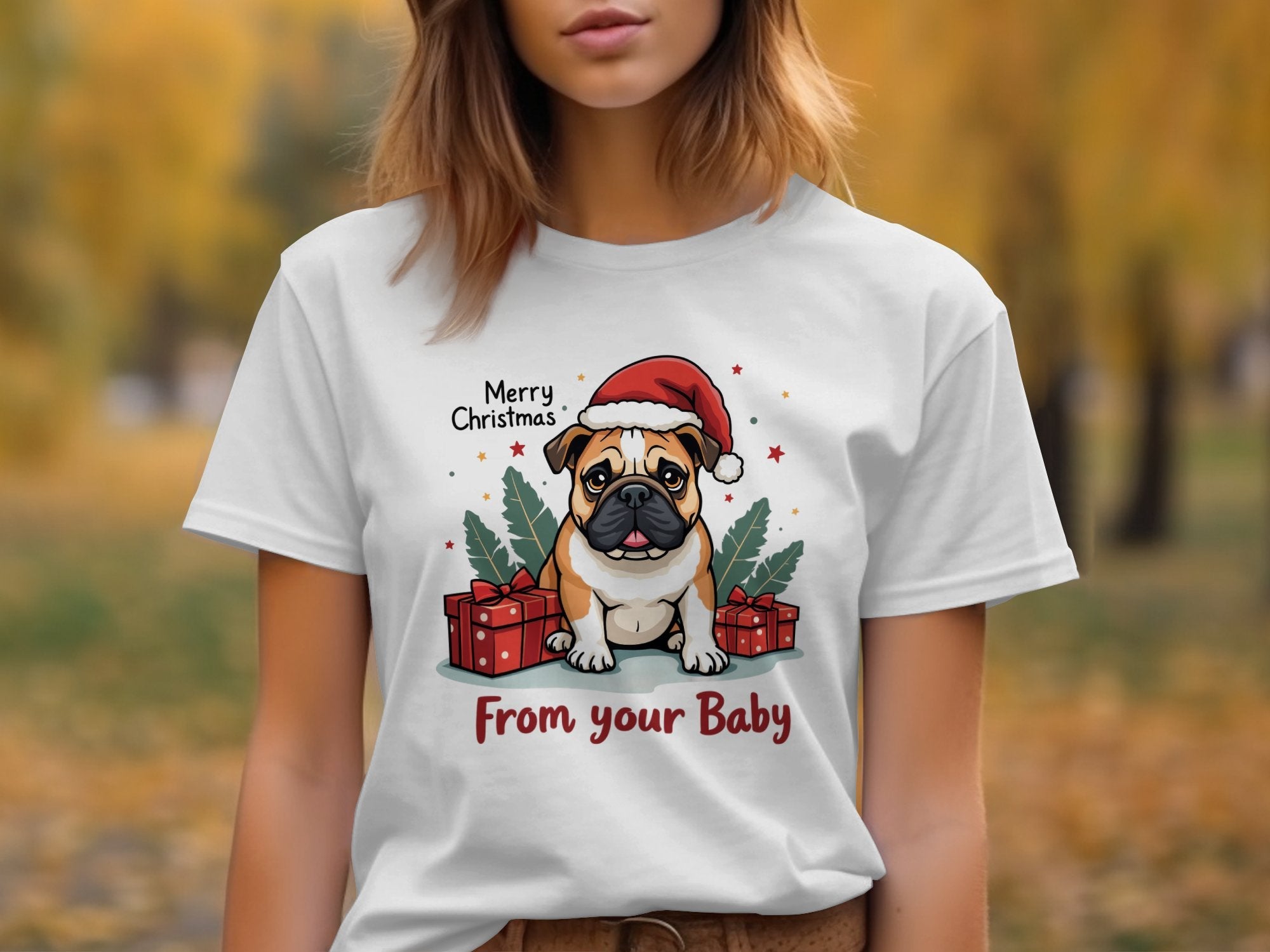 English Bulldog Christmas T-Shirt, Bulldog with Santa Hat, Cute English Bulldog Gifts, Merry Christmas Tee, Bulldog Lover Shirt - Craig Michael Design