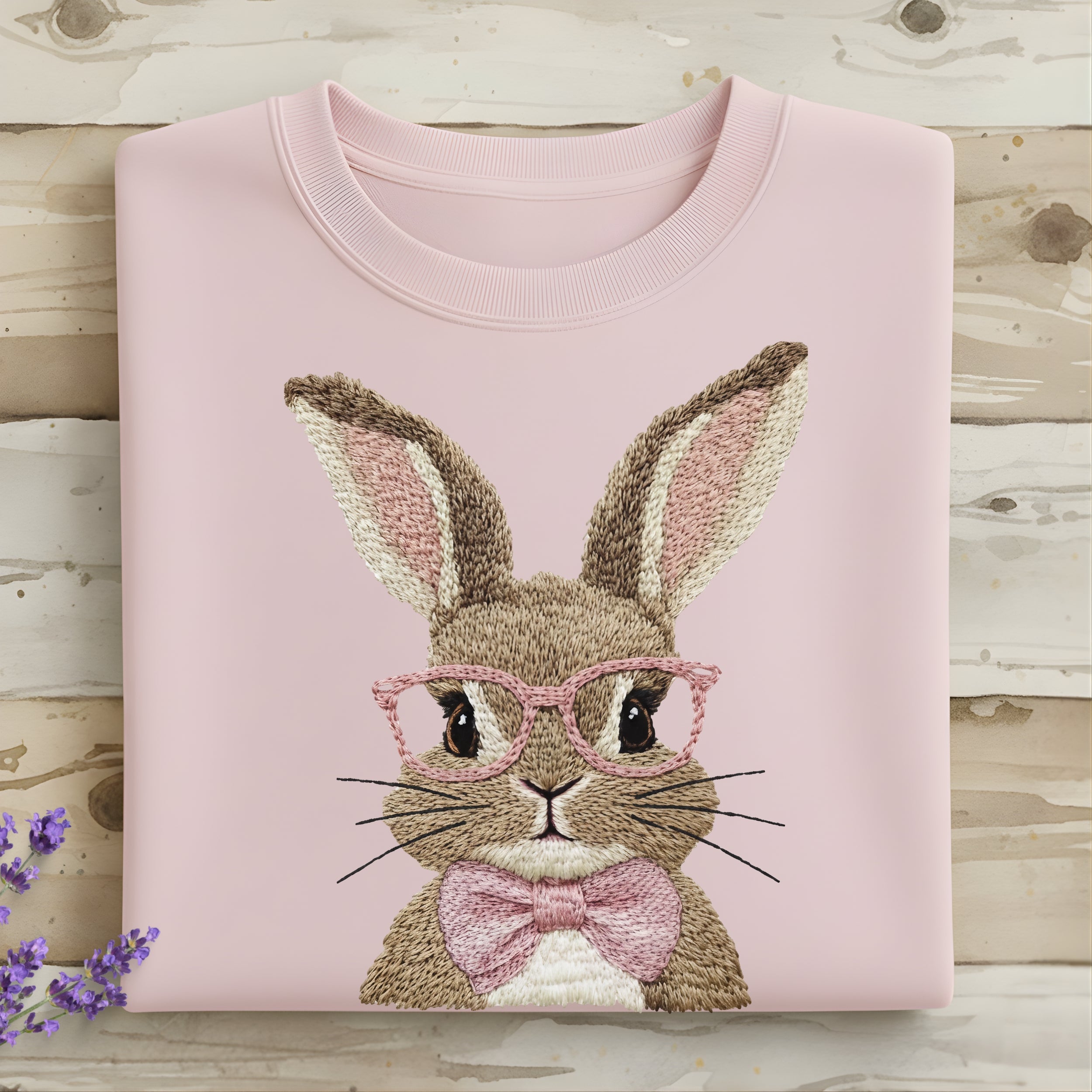 Cute Pink Bunny with Glasses Embroidered Sweatshirt