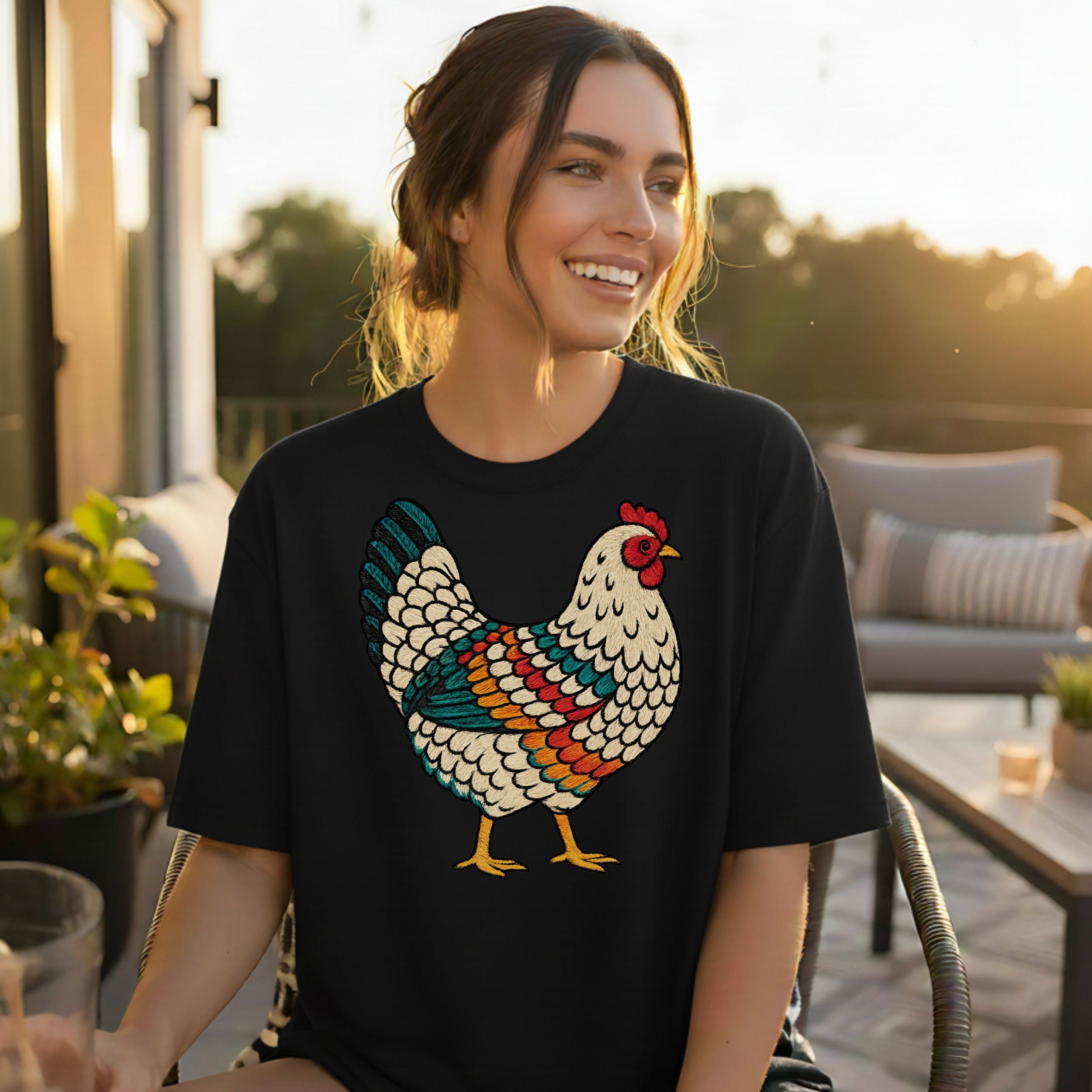 Colorful Chicken Graphic Design Fashion Statement