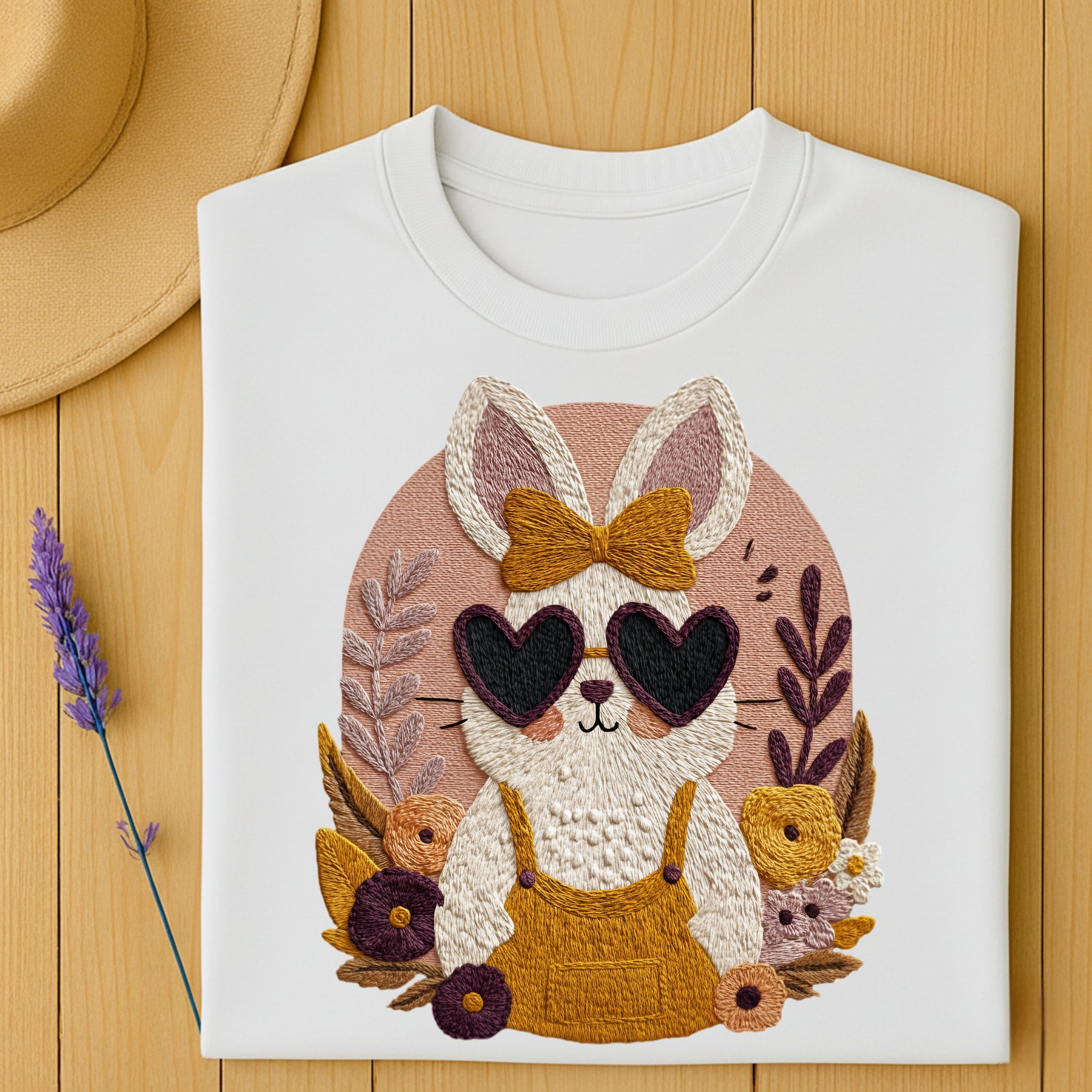 Adorable Embroidered Bunny with Sunglasses T-shirt