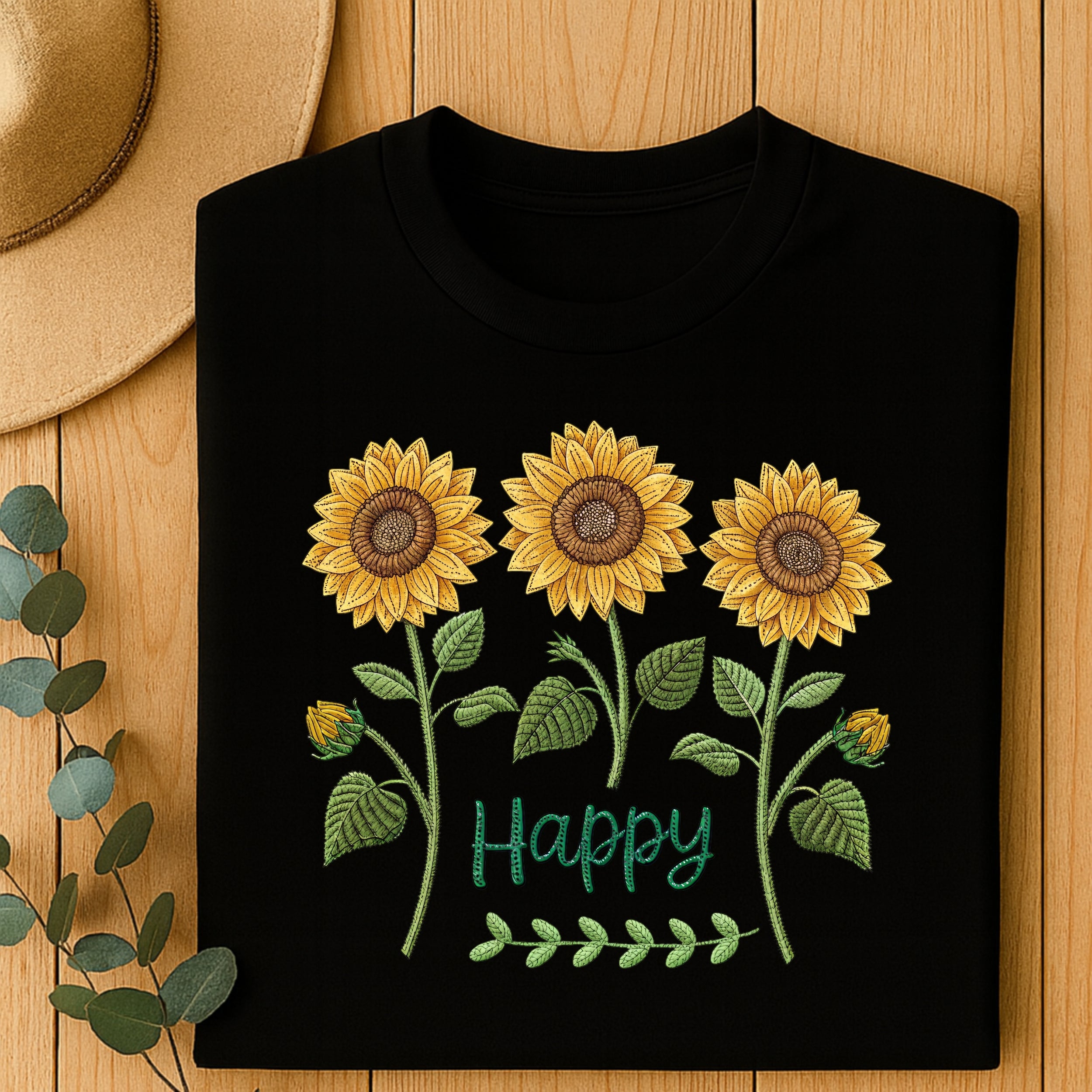 Happy Sunflowers Embroidered Graphic Shirt