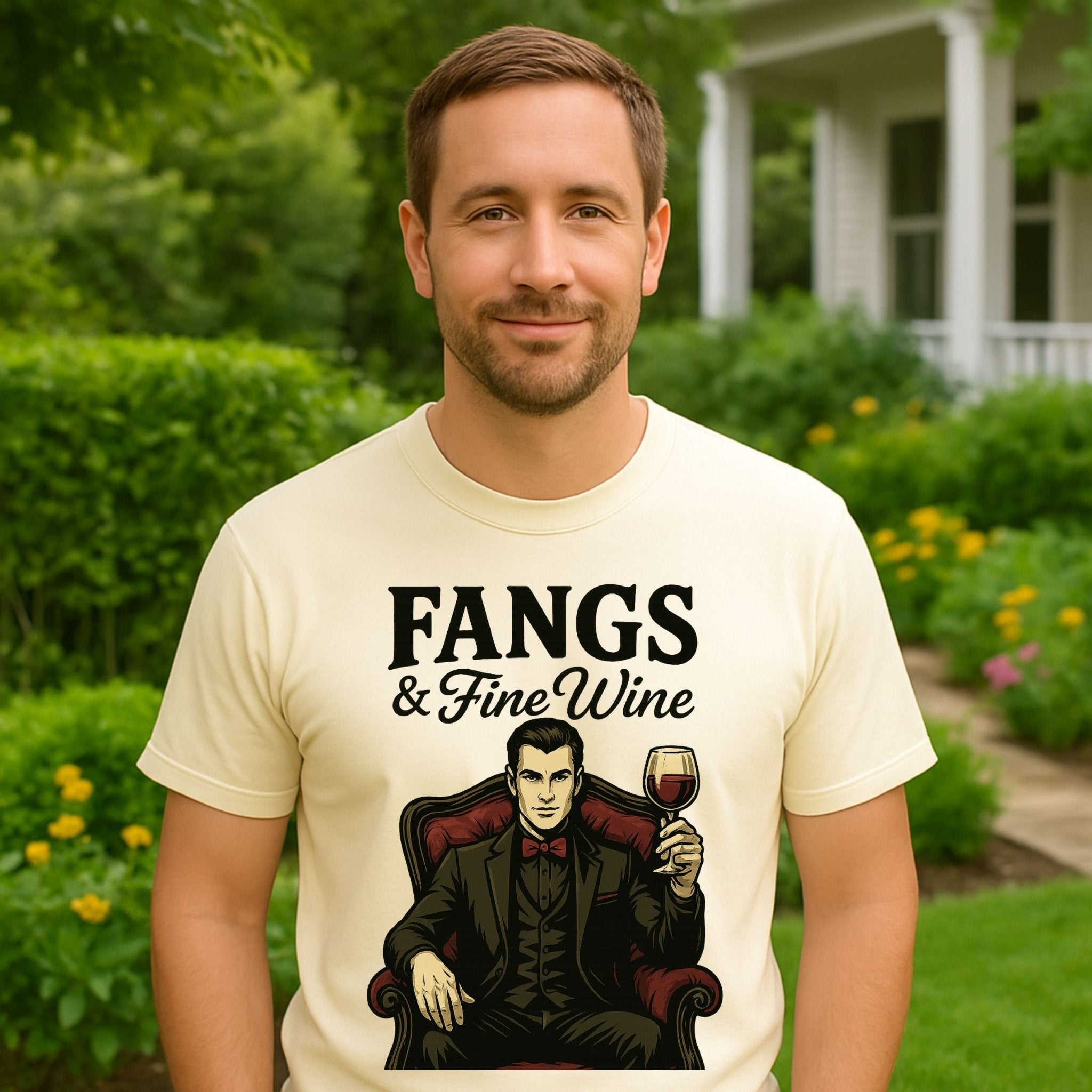 Fangs and Fine Wine T Shirt, Vintage Halloween Vampire Tee - Craig Michael Design