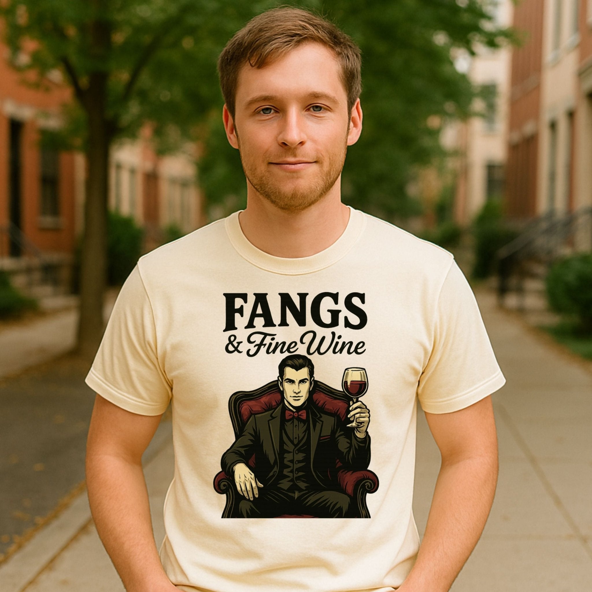Fangs and Fine Wine T Shirt, Vintage Halloween Vampire Tee - Craig Michael Design