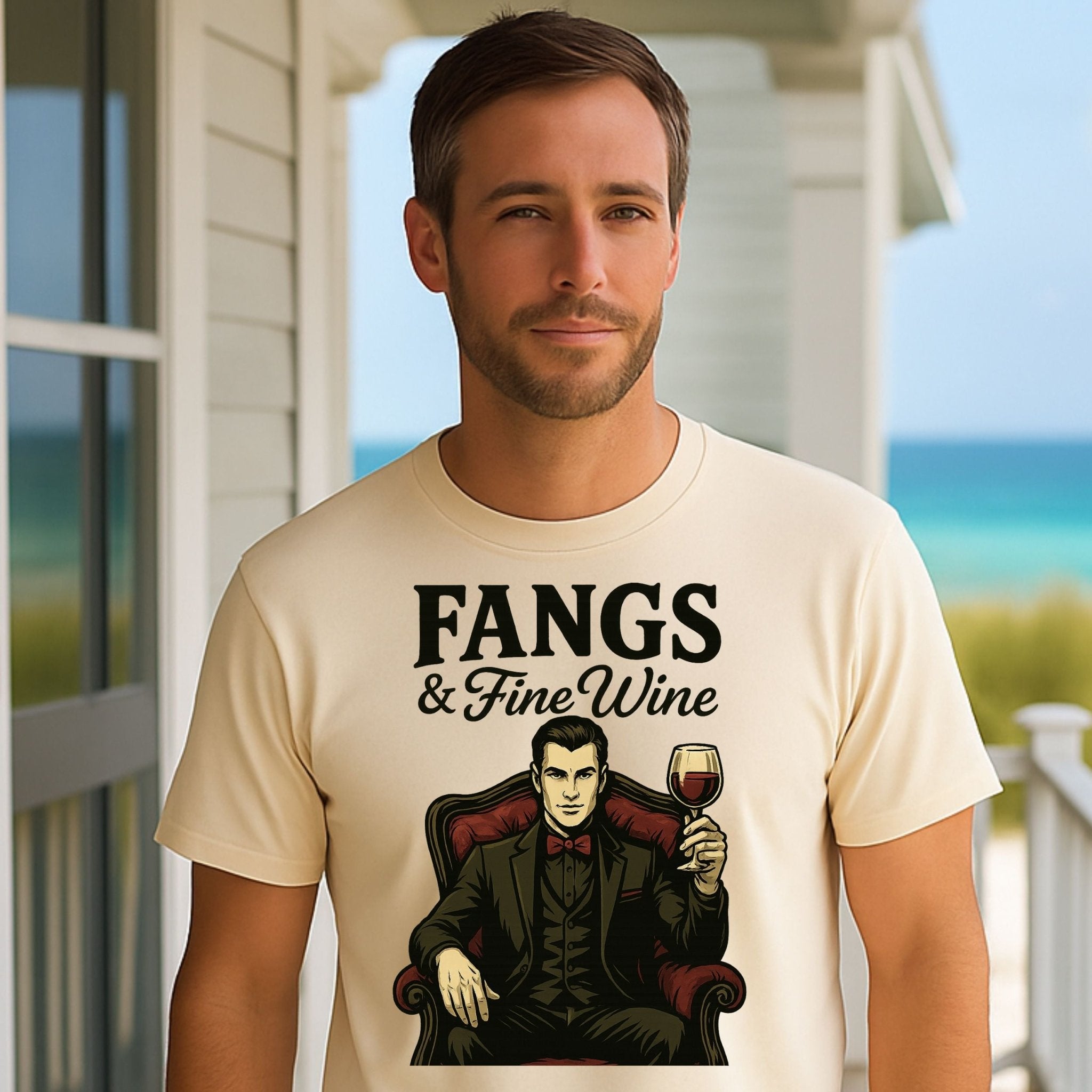 Fangs and Fine Wine T Shirt, Vintage Halloween Vampire Tee - Craig Michael Design