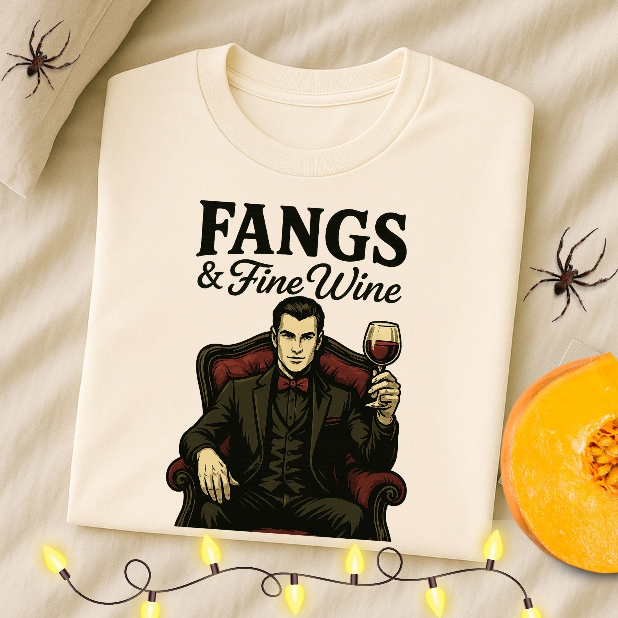Fangs and Fine Wine T Shirt, Vintage Halloween Vampire Tee - Craig Michael Design