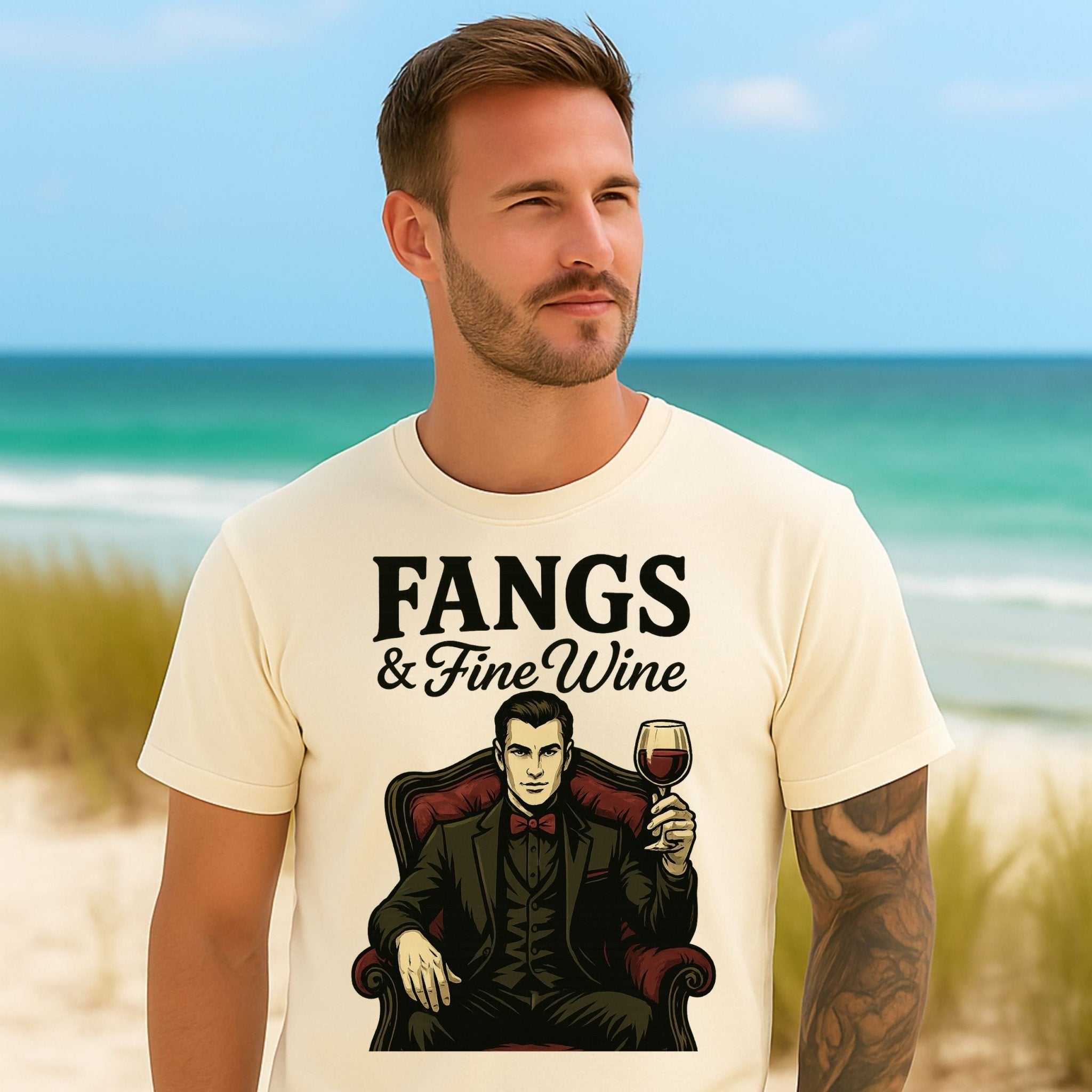 Fangs and Fine Wine T Shirt, Vintage Halloween Vampire Tee - Craig Michael Design