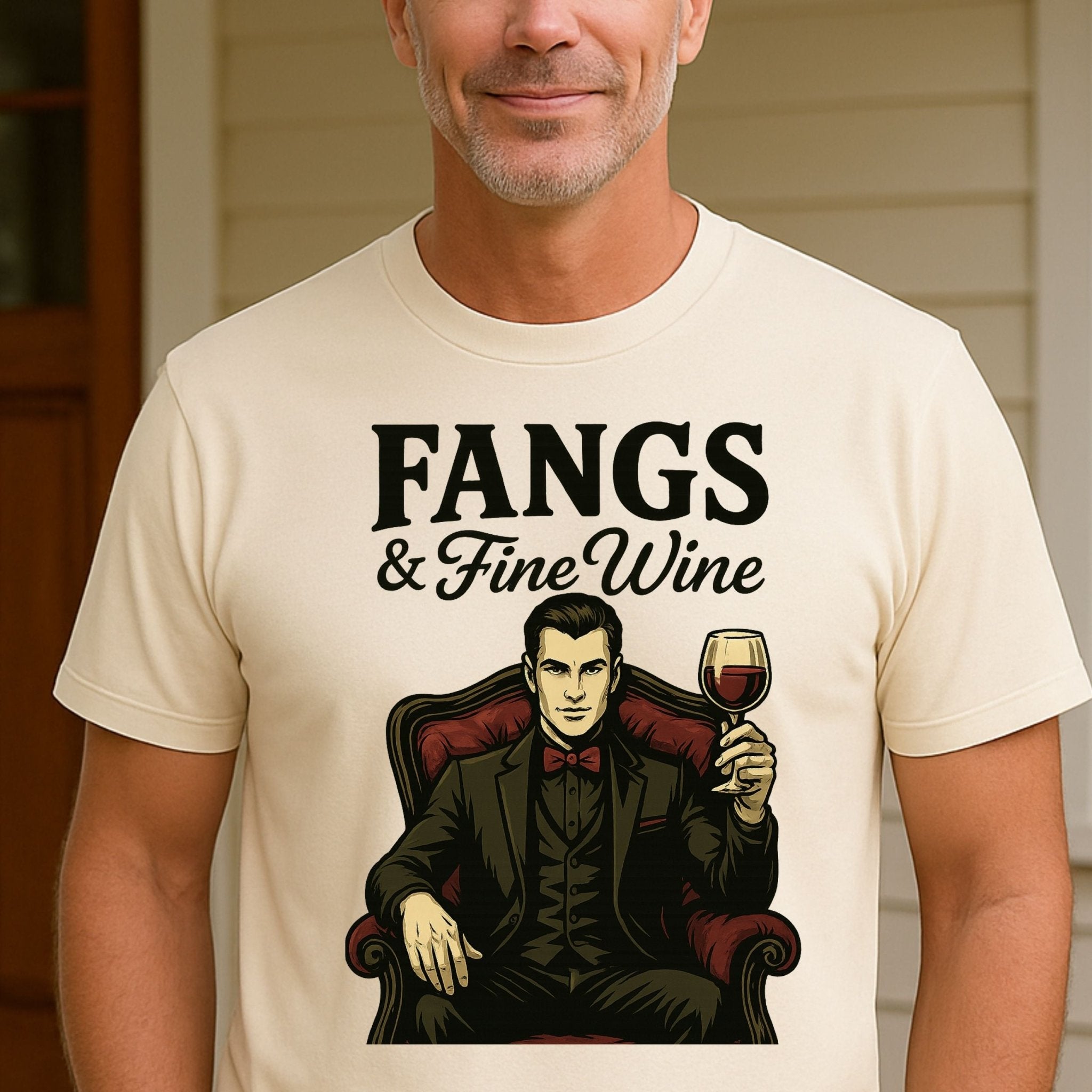 Fangs and Fine Wine T Shirt, Vintage Halloween Vampire Tee - Craig Michael Design