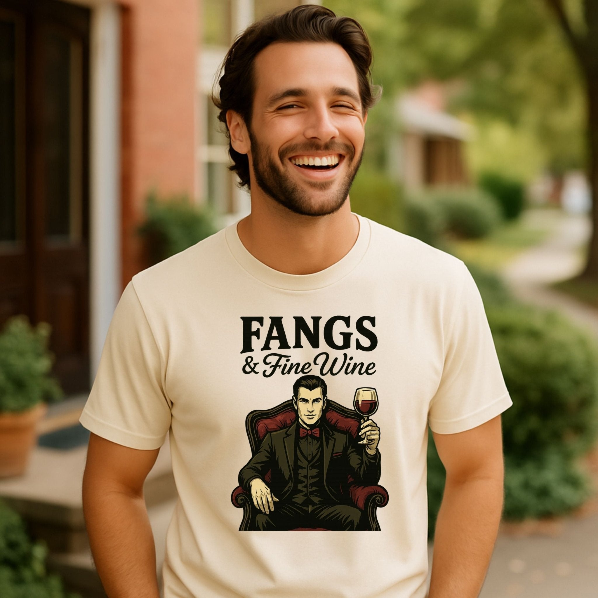 Fangs and Fine Wine T Shirt, Vintage Halloween Vampire Tee - Craig Michael Design