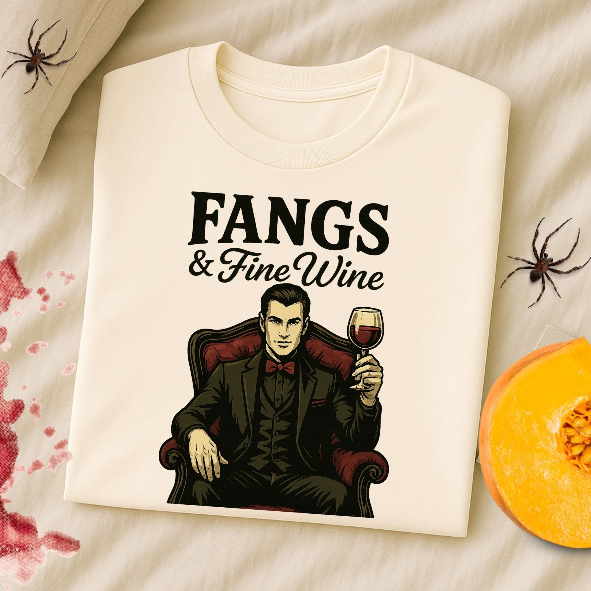 Fangs and Fine Wine T Shirt, Vintage Halloween Vampire Tee - Craig Michael Design