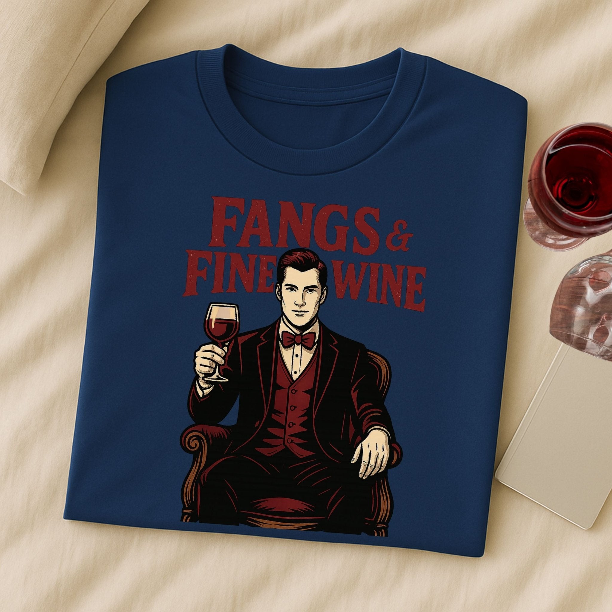 Fangs & Fine Wine Shirt, Vampire Halloween T-Shirt - Craig Michael Design