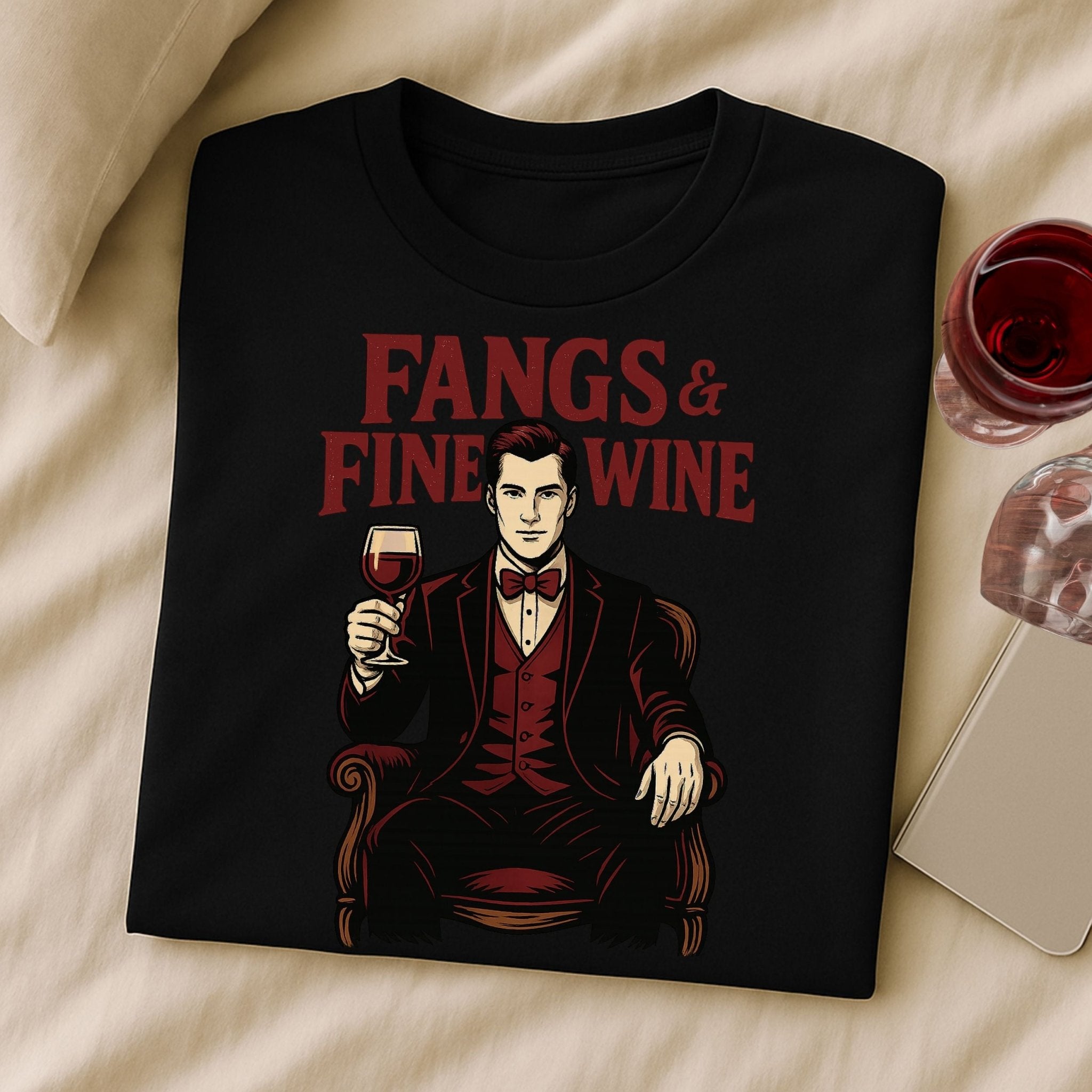 Fangs & Fine Wine Shirt, Vampire Halloween T-Shirt - Craig Michael Design