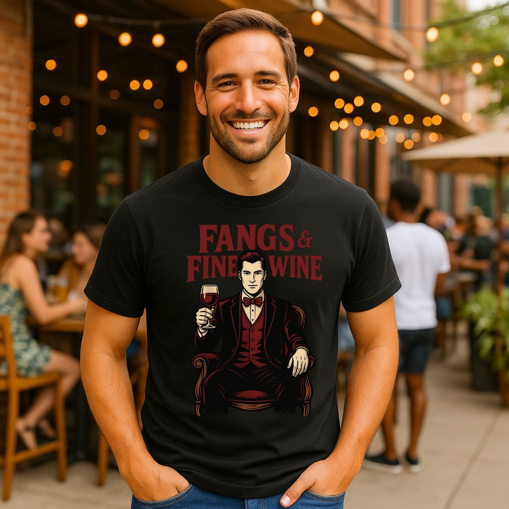 Fangs & Fine Wine Shirt, Vampire Halloween T-Shirt - Craig Michael Design