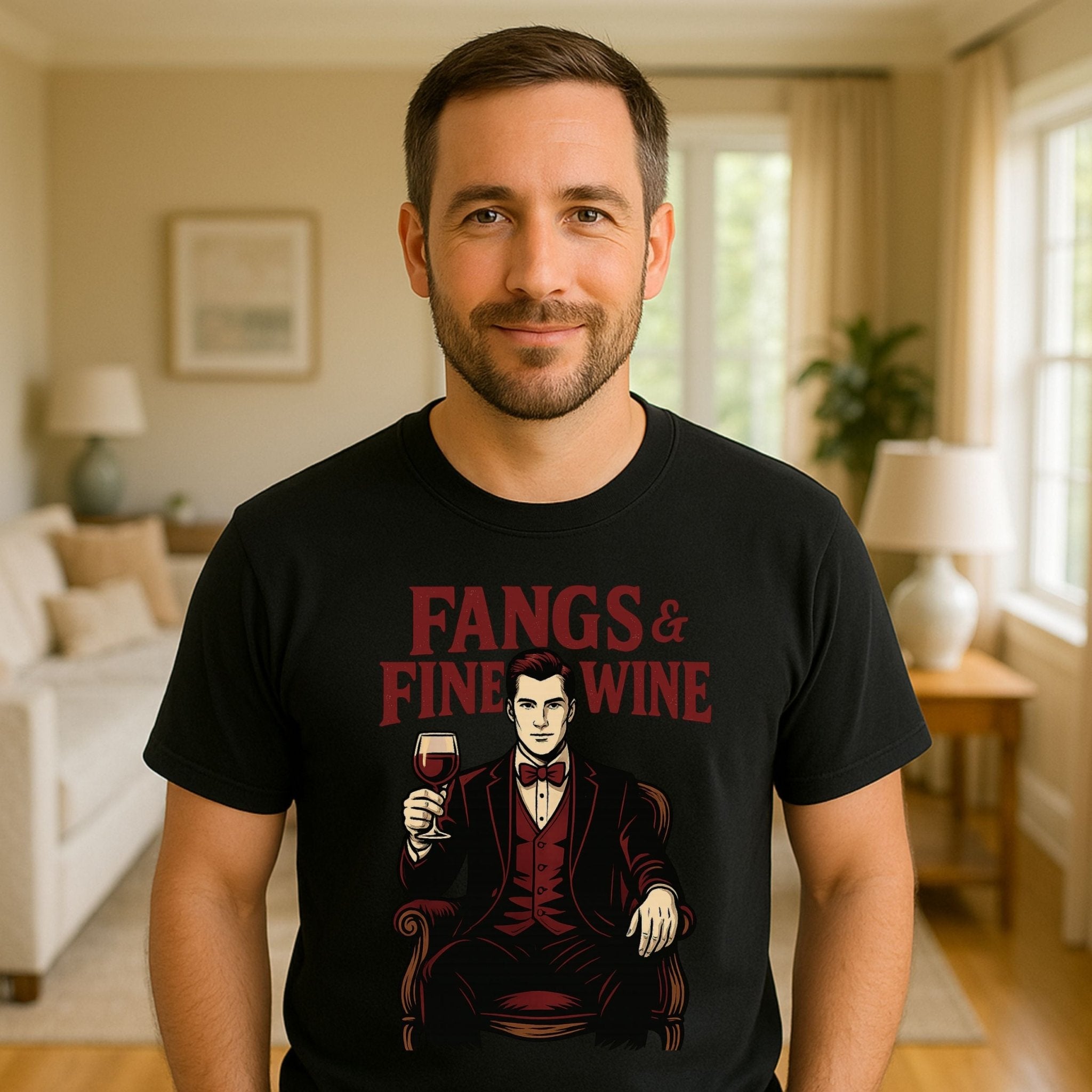Fangs & Fine Wine Shirt, Vampire Halloween T-Shirt - Craig Michael Design