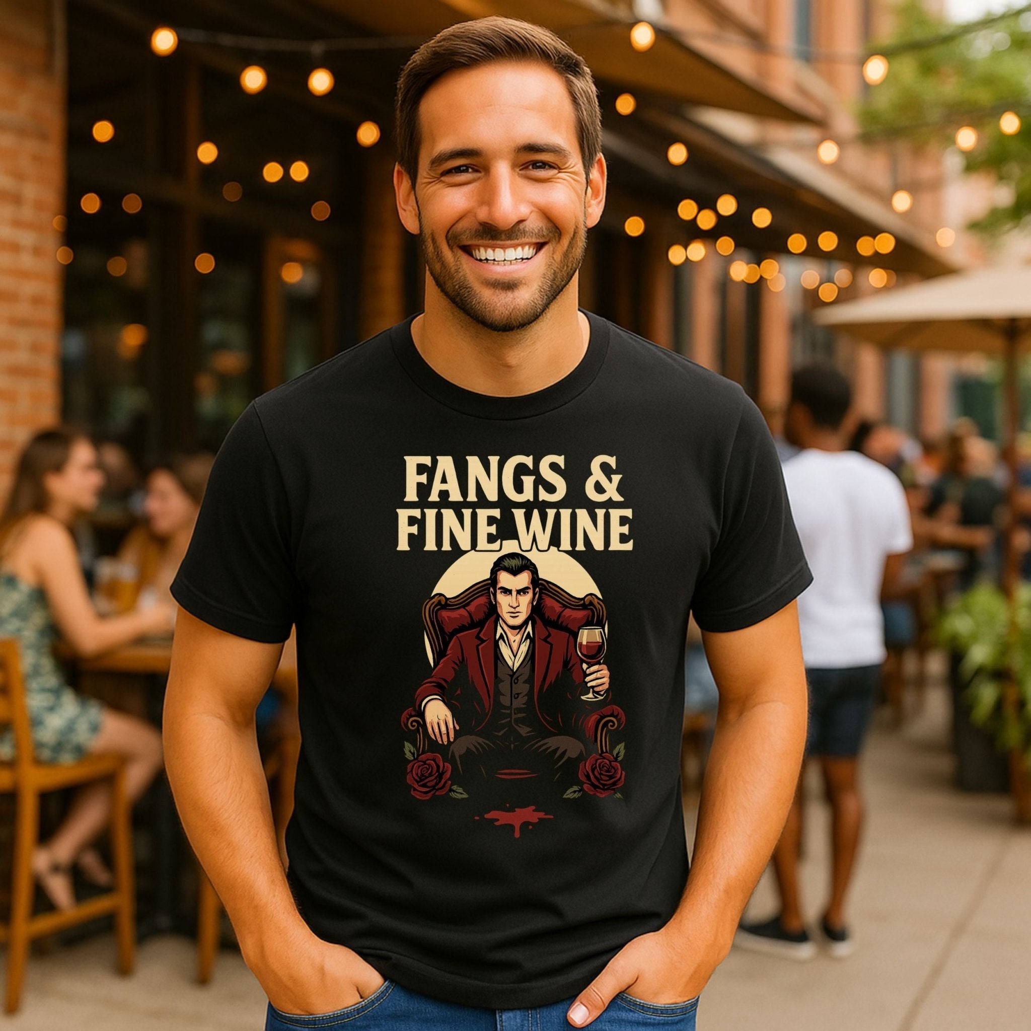 Fangs Fine Wine T-Shirt, Dracula Wine Lover Tee - Craig Michael Design