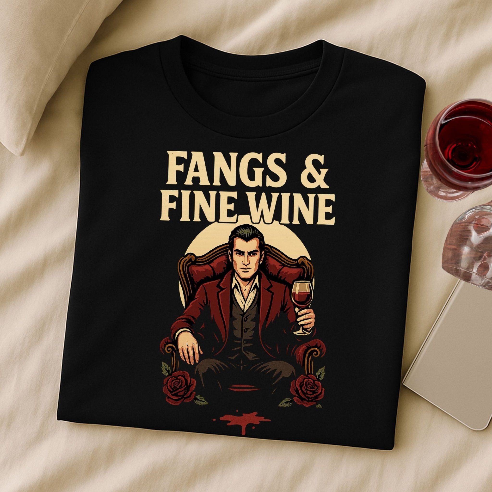 Fangs Fine Wine T-Shirt, Dracula Wine Lover Tee - Craig Michael Design