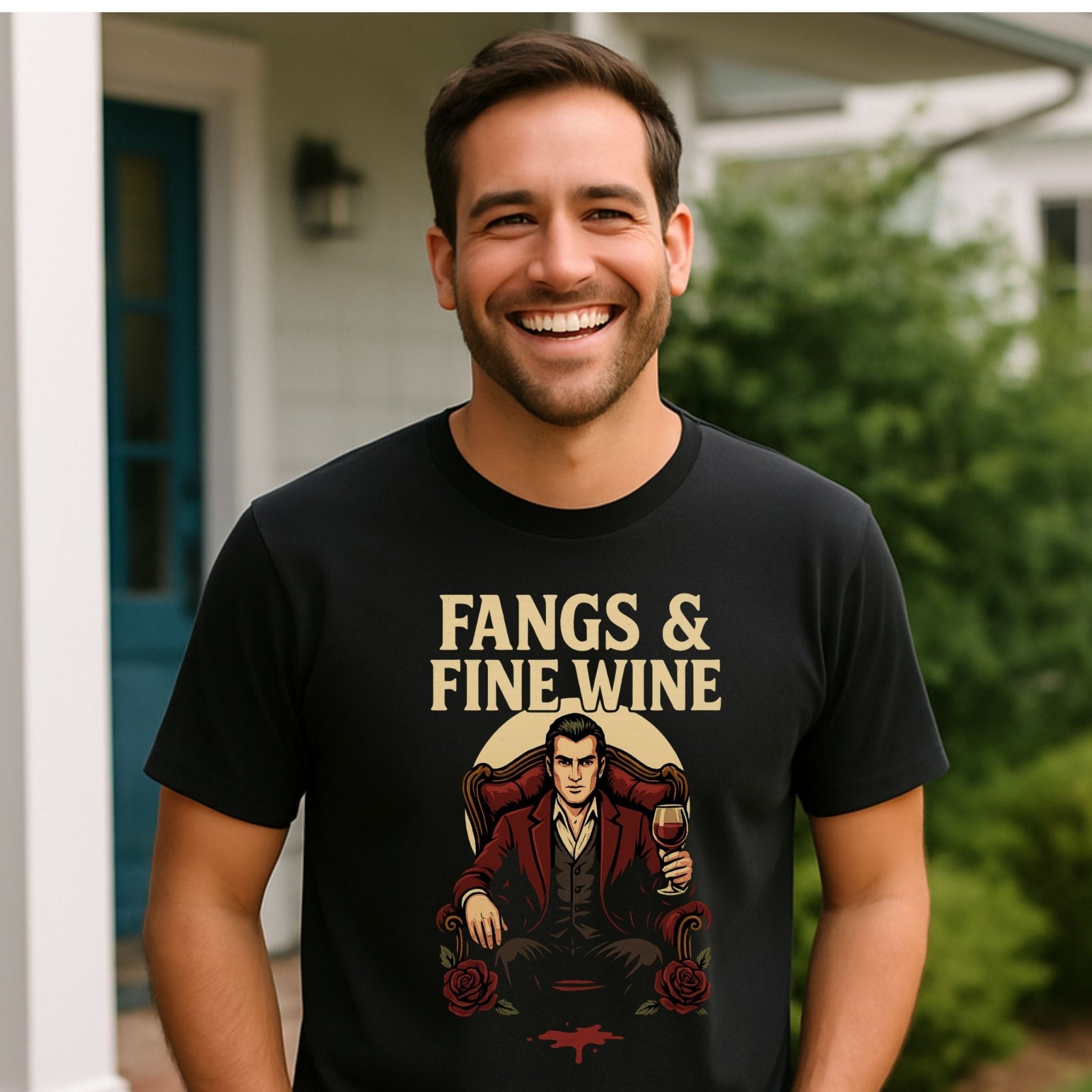 Fangs Fine Wine T-Shirt, Dracula Wine Lover Tee - Craig Michael Design