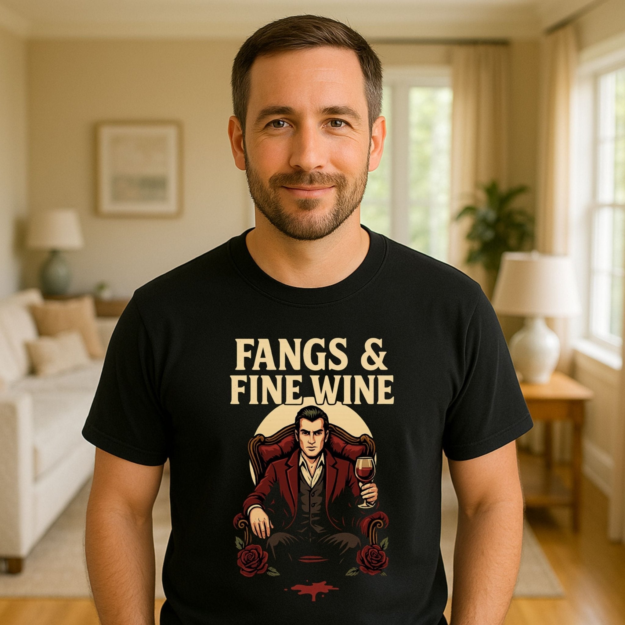 Fangs Fine Wine T-Shirt, Dracula Wine Lover Tee - Craig Michael Design