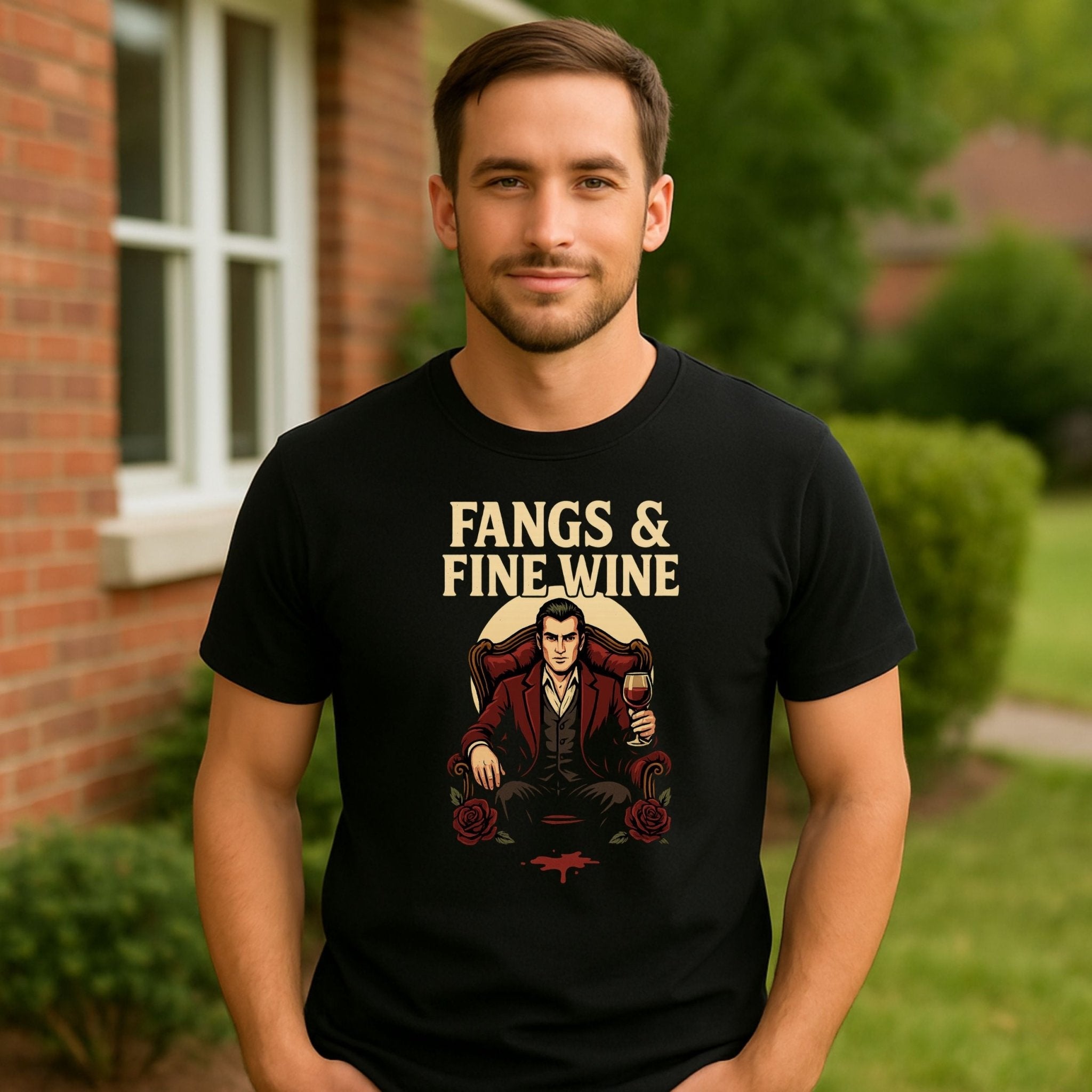 Fangs Fine Wine T-Shirt, Dracula Wine Lover Tee - Craig Michael Design