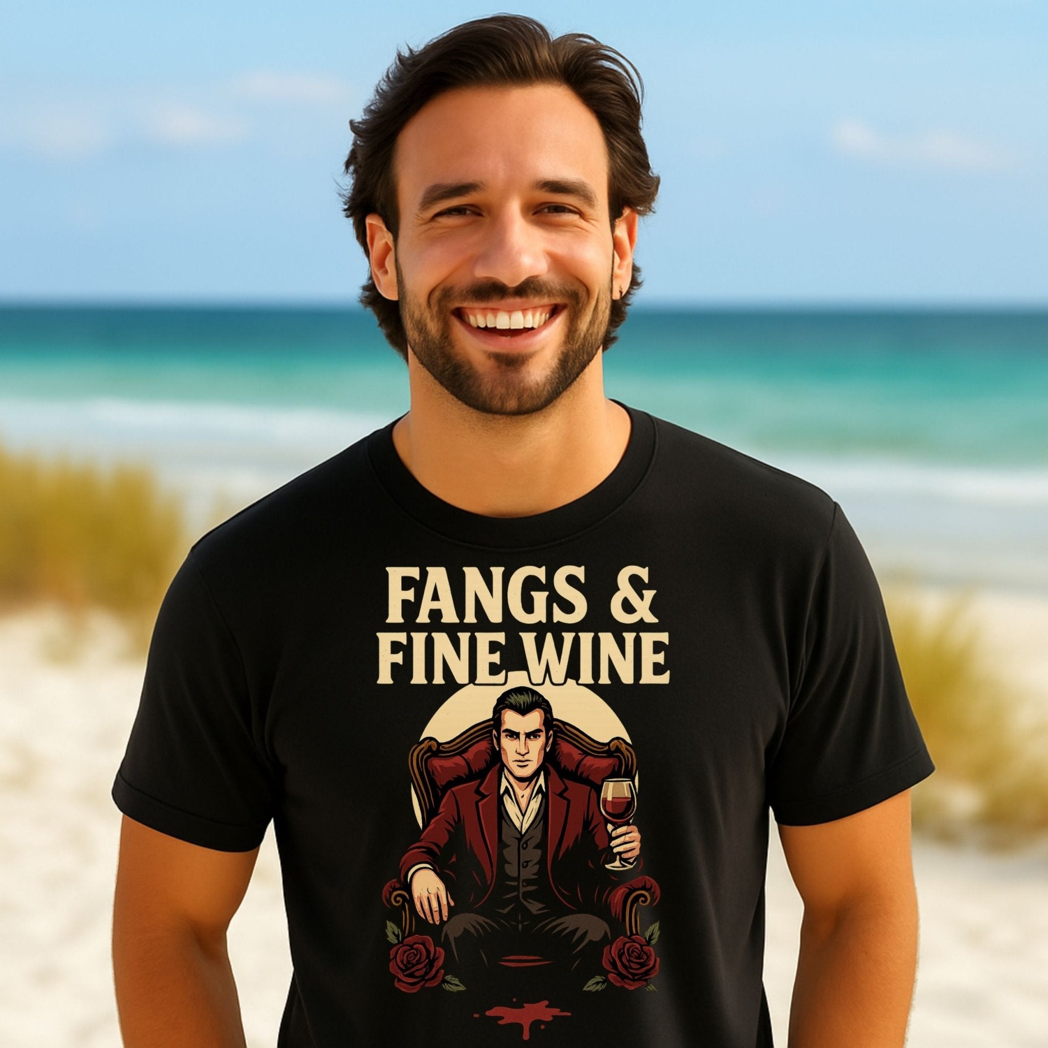 Fangs Fine Wine T-Shirt, Dracula Wine Lover Tee - Craig Michael Design