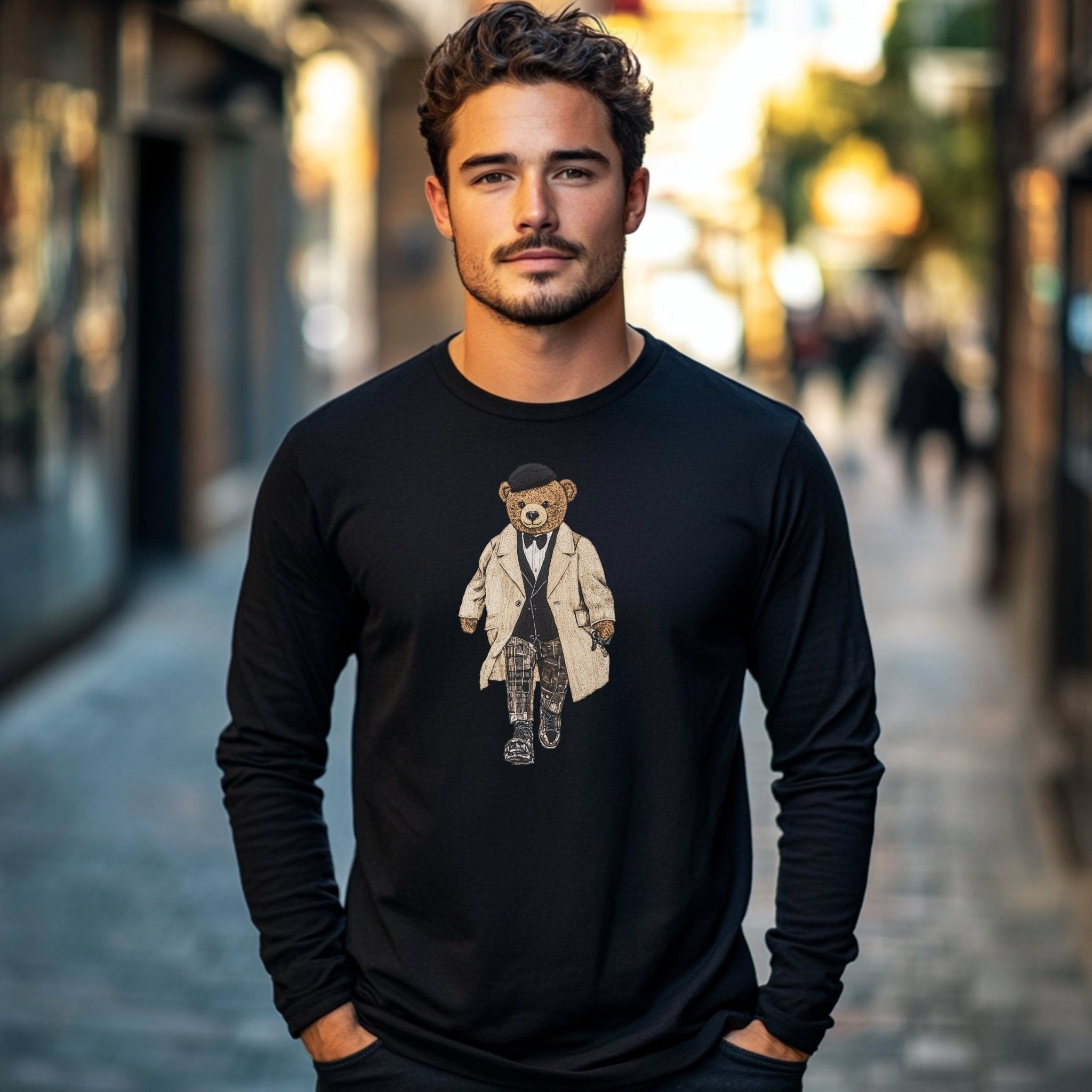 Fashionable Bear Long Sleeve T-Shirt, Cute Bear Graphic Tee for All Ages, Trendy Casual Wear, Unique Bear Design Shirt - Craig Michael Design