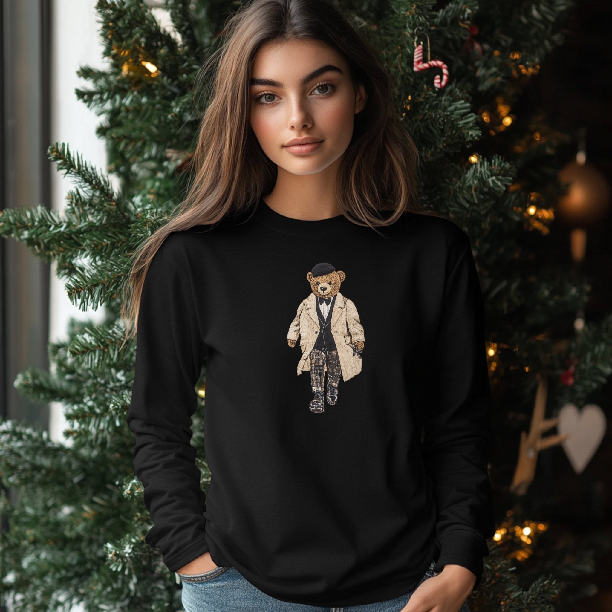 Fashionable Bear Long Sleeve T-Shirt, Cute Bear Graphic Tee for All Ages, Trendy Casual Wear, Unique Bear Design Shirt - Craig Michael Design