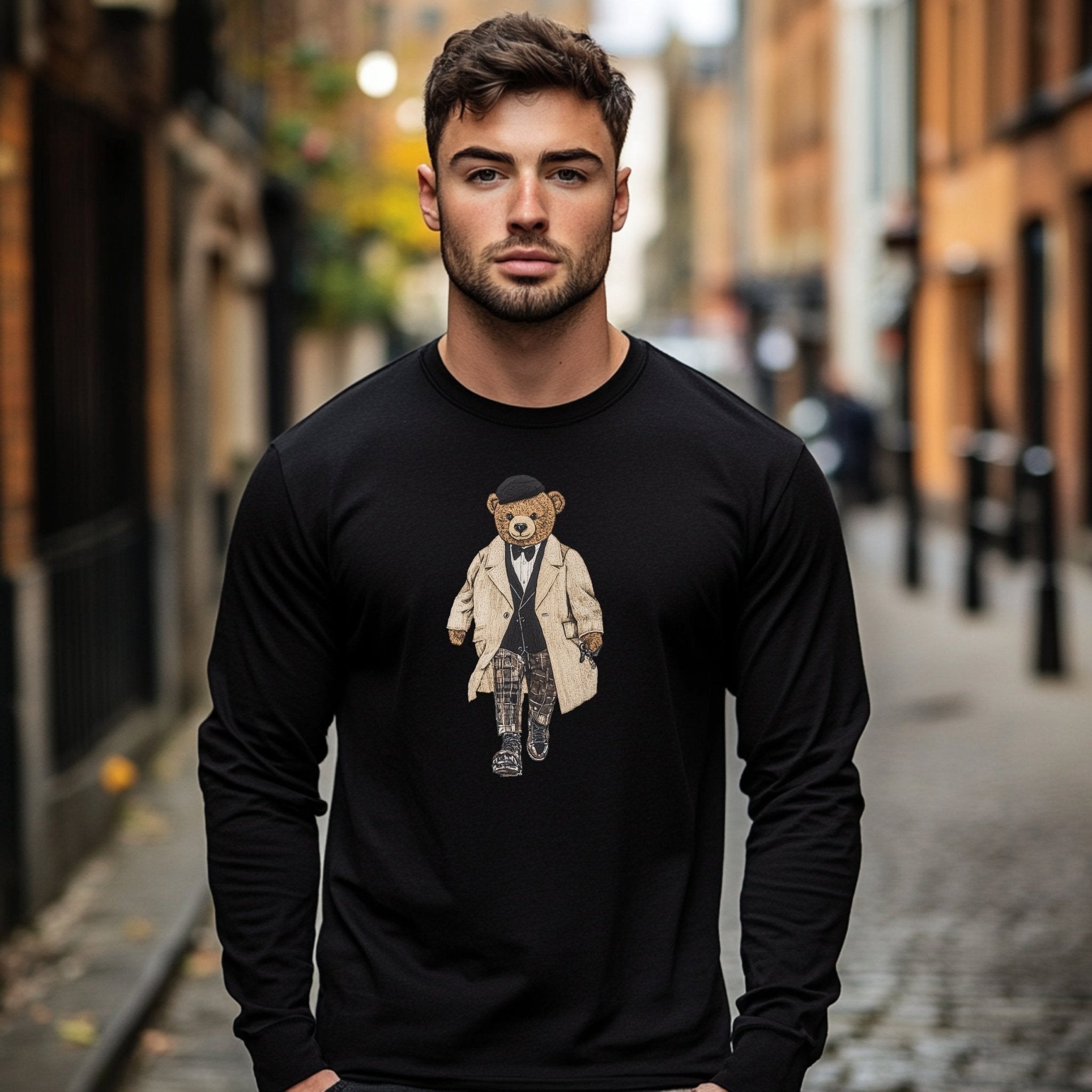 Fashionable Bear Long Sleeve T-Shirt, Cute Bear Graphic Tee for All Ages, Trendy Casual Wear, Unique Bear Design Shirt - Craig Michael Design