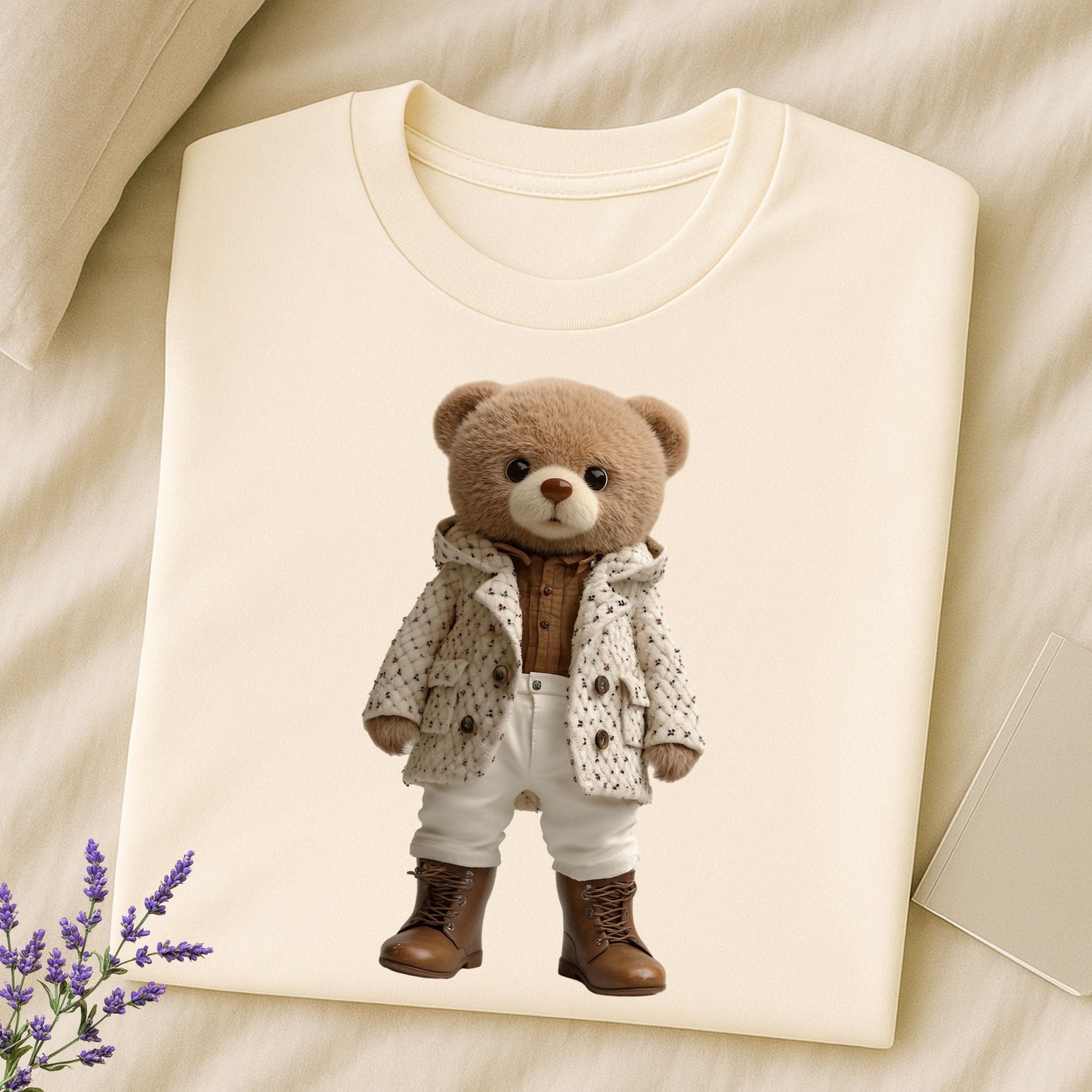 Fashionista Bear Shirt, Neutral Aesthetic Teddy Bear Tee - Craig Michael Design