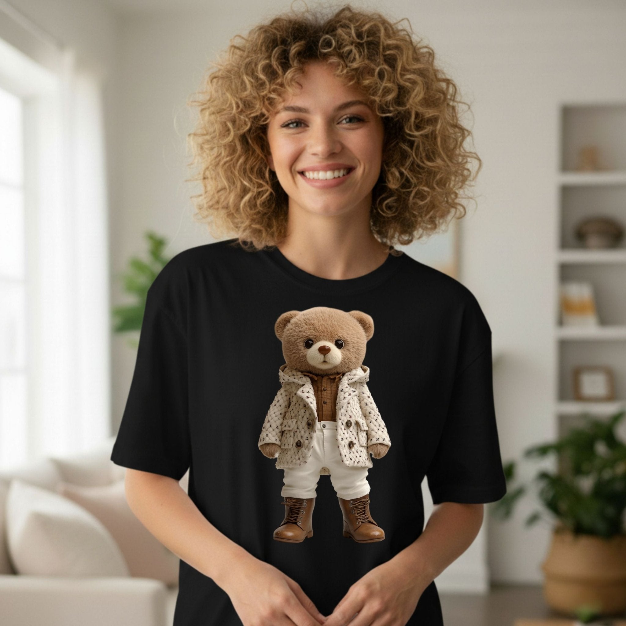 Fashionista Bear Shirt, Neutral Aesthetic Teddy Bear Tee - Craig Michael Design