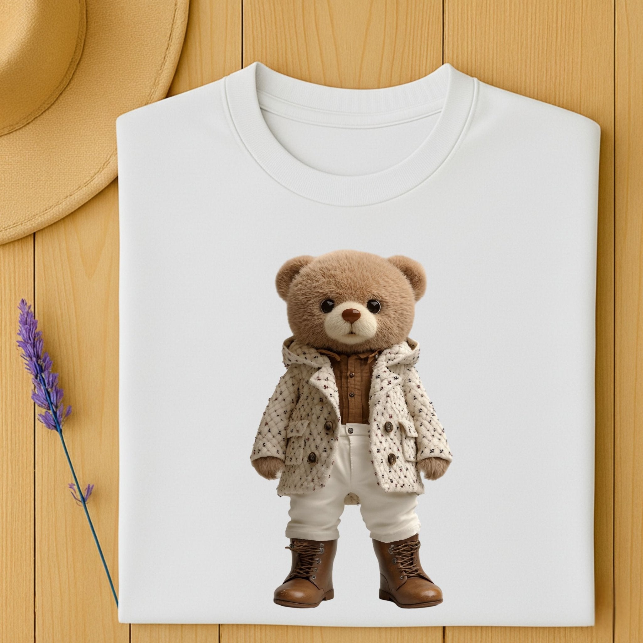 Fashionista Bear Shirt, Neutral Aesthetic Teddy Bear Tee - Craig Michael Design