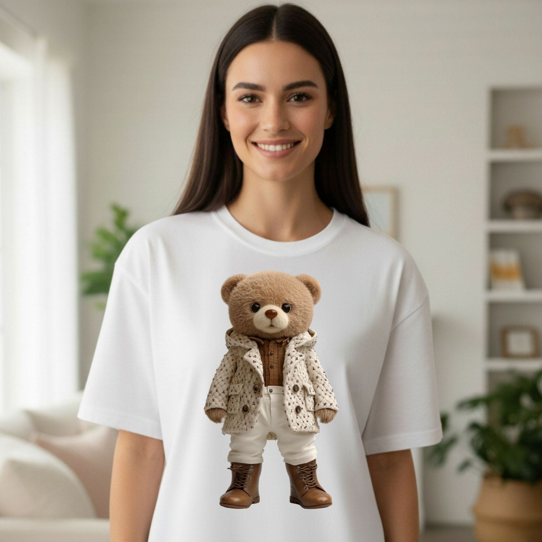 Fashionista Bear Shirt, Neutral Aesthetic Teddy Bear Tee - Craig Michael Design
