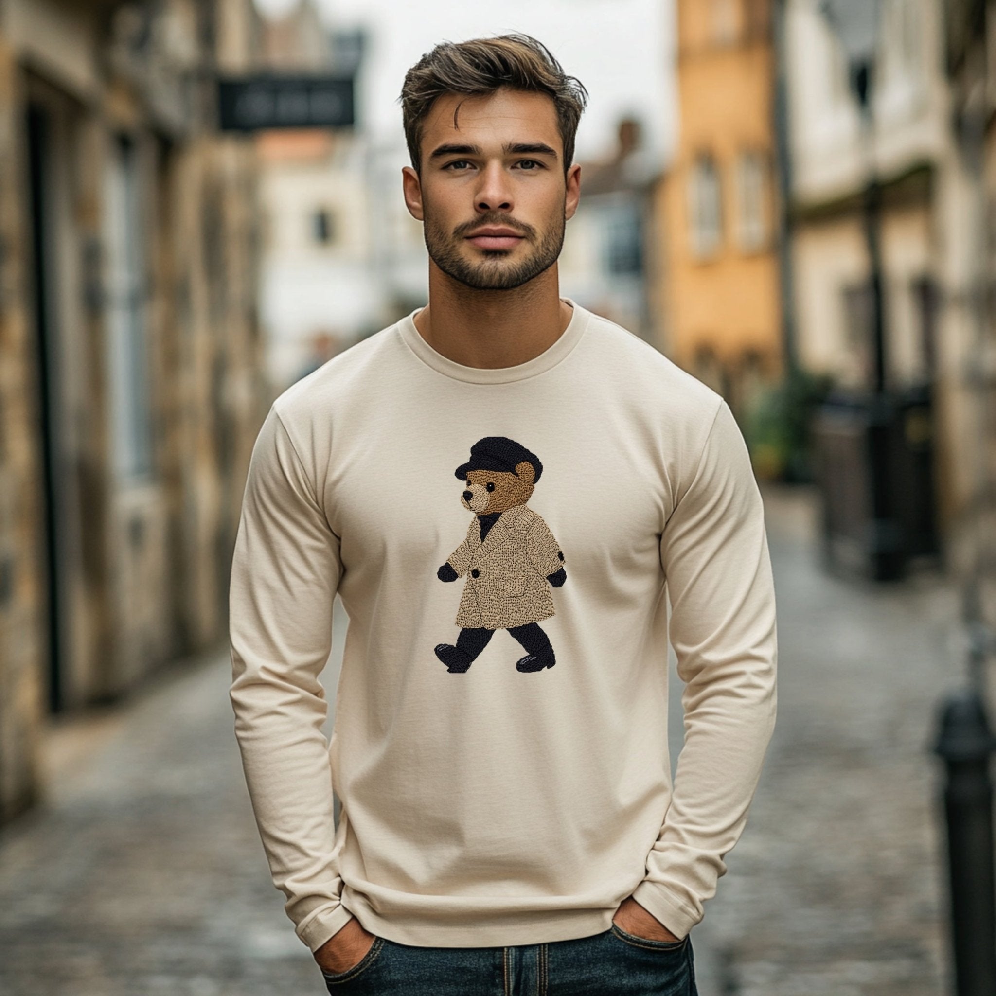 Fashionista Teddy Bear Long Sleeve T-Shirt, Cute Bear Graphic Tee, Trendy Fashion Shirt, Cozy Casual Top, Perfect Gift for Fashion Lovers - Craig Michael Design