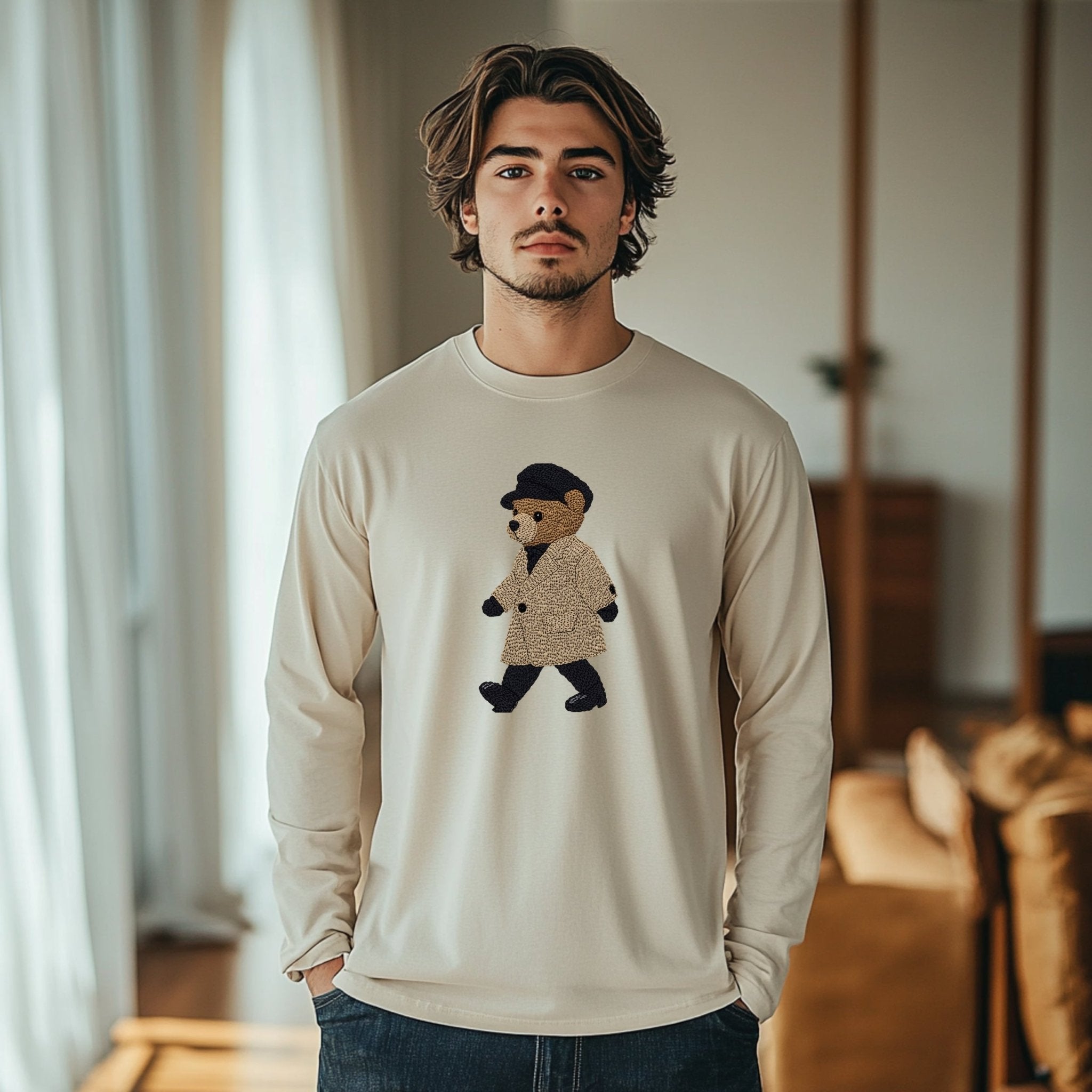 Fashionista Teddy Bear Long Sleeve T-Shirt, Cute Bear Graphic Tee, Trendy Fashion Shirt, Cozy Casual Top, Perfect Gift for Fashion Lovers - Craig Michael Design