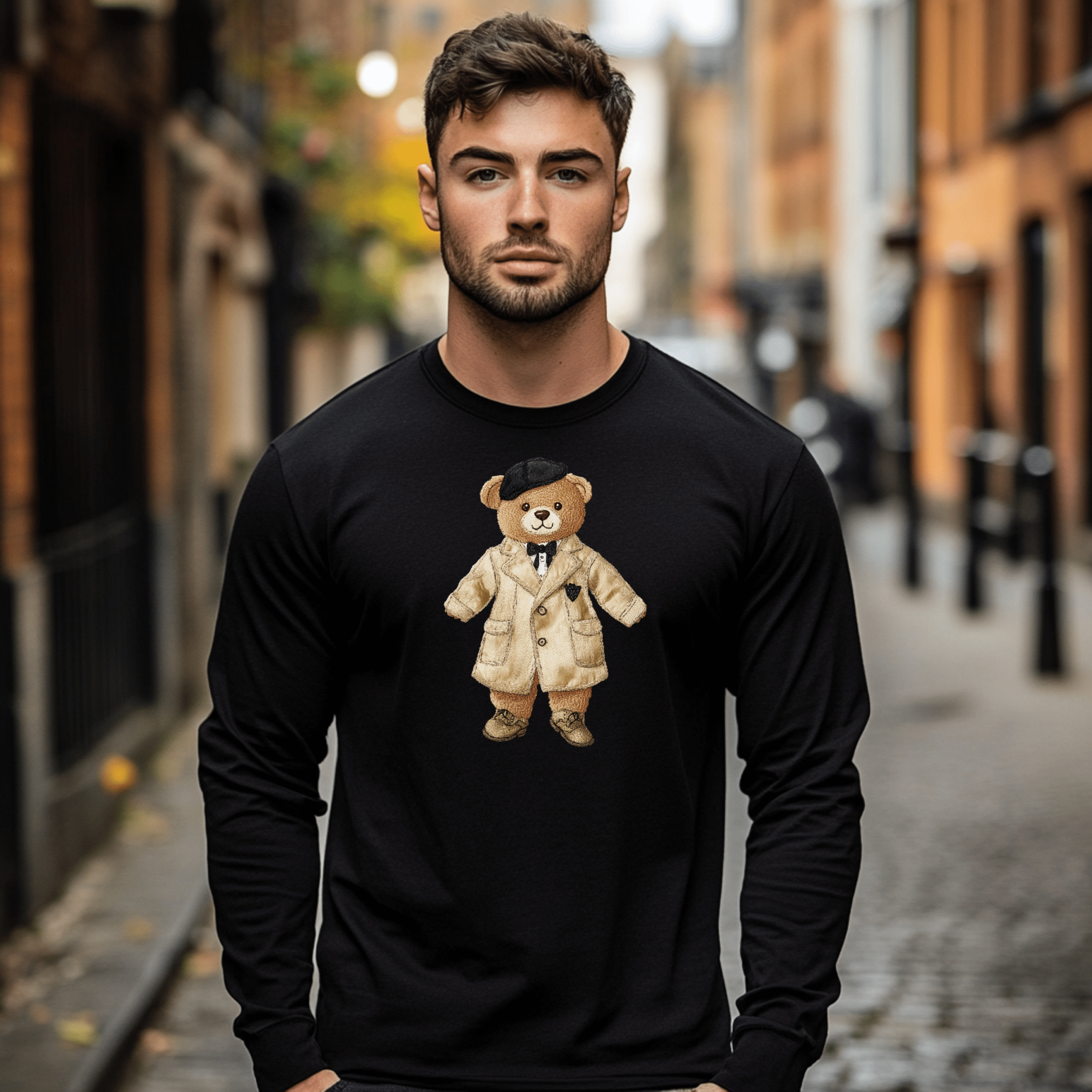 Fashionista Teddy Bear Long Sleeve T Shirt, Stylish Teddy Bear Graphic Tee, Adorable Bear Outfit Shirt for Kids Adults - Craig Michael Design