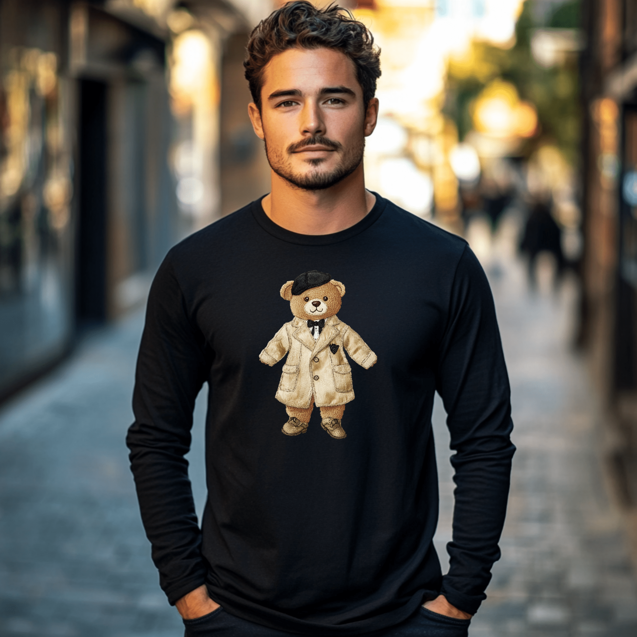 Fashionista Teddy Bear Long Sleeve T Shirt, Stylish Teddy Bear Graphic Tee, Adorable Bear Outfit Shirt for Kids Adults - Craig Michael Design