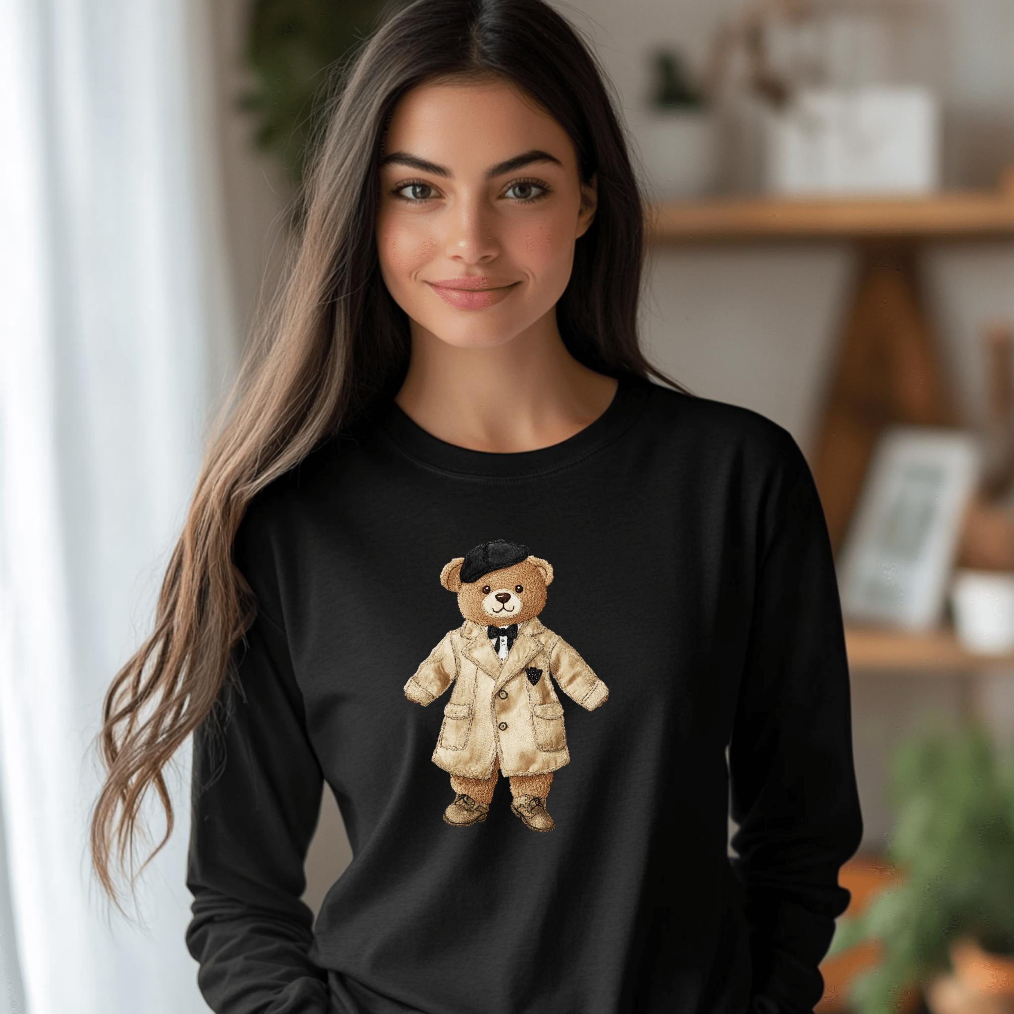 Fashionista Teddy Bear Long Sleeve T Shirt, Stylish Teddy Bear Graphic Tee, Adorable Bear Outfit Shirt for Kids Adults - Craig Michael Design