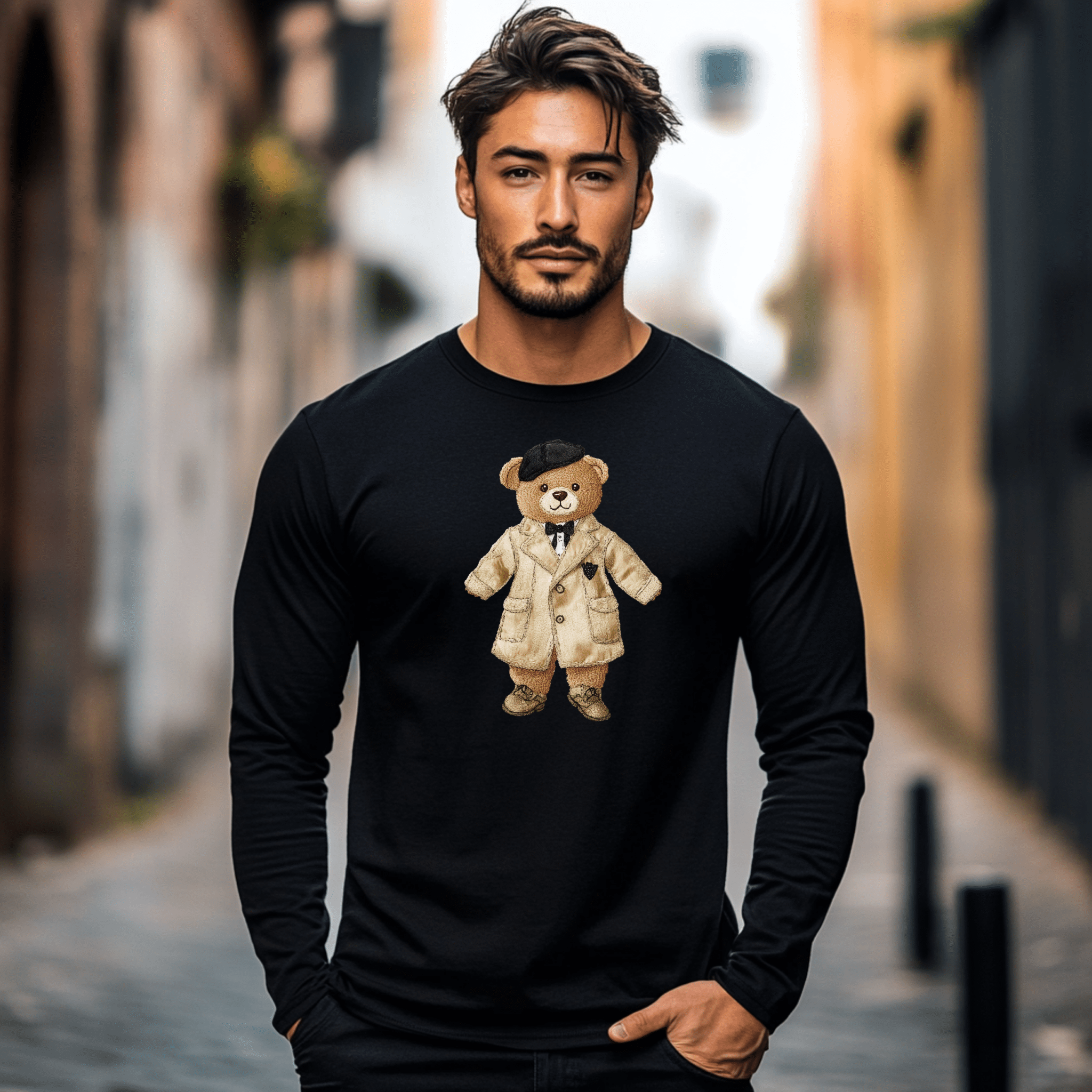 Fashionista Teddy Bear Long Sleeve T Shirt, Stylish Teddy Bear Graphic Tee, Adorable Bear Outfit Shirt for Kids Adults - Craig Michael Design