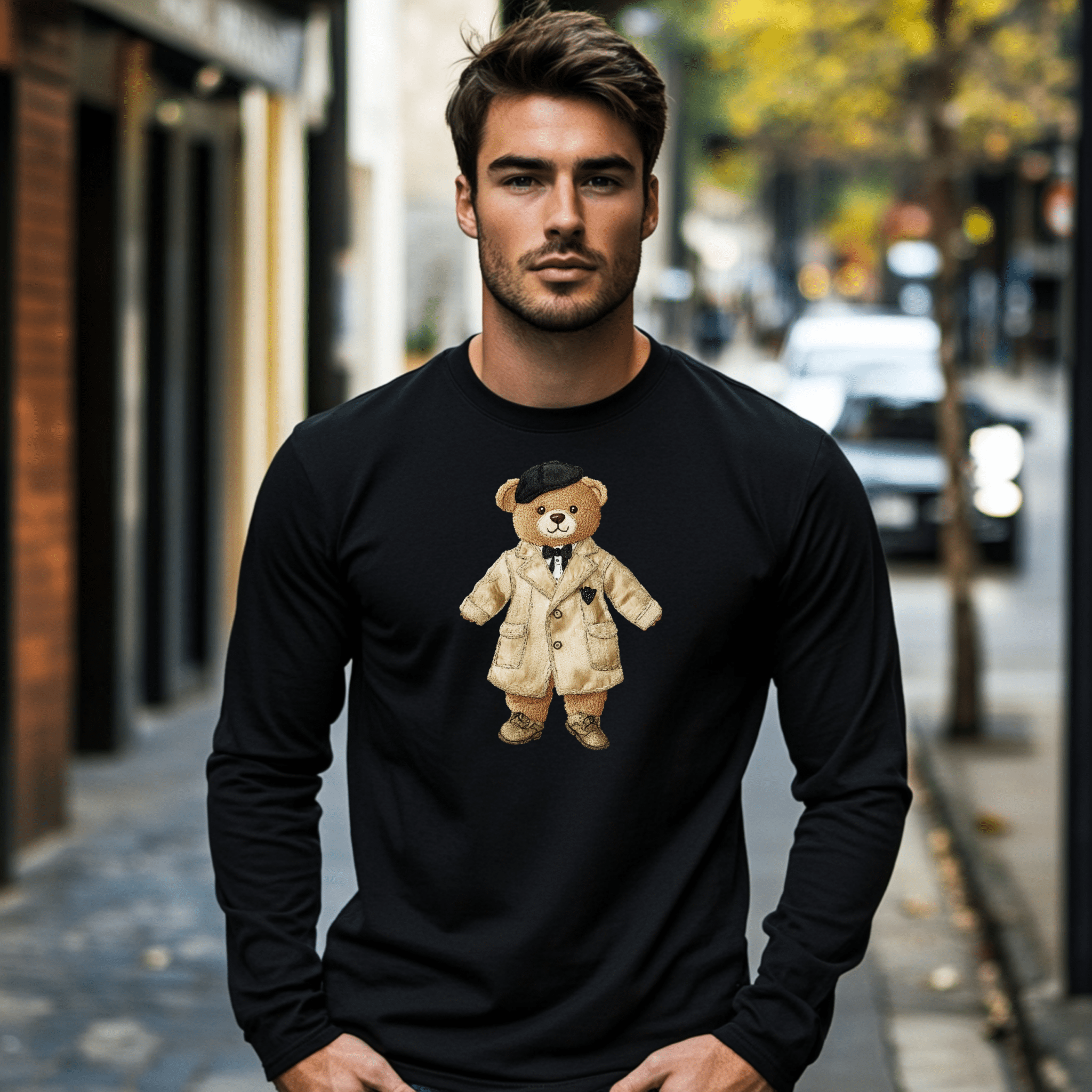 Fashionista Teddy Bear Long Sleeve T Shirt, Stylish Teddy Bear Graphic Tee, Adorable Bear Outfit Shirt for Kids Adults - Craig Michael Design