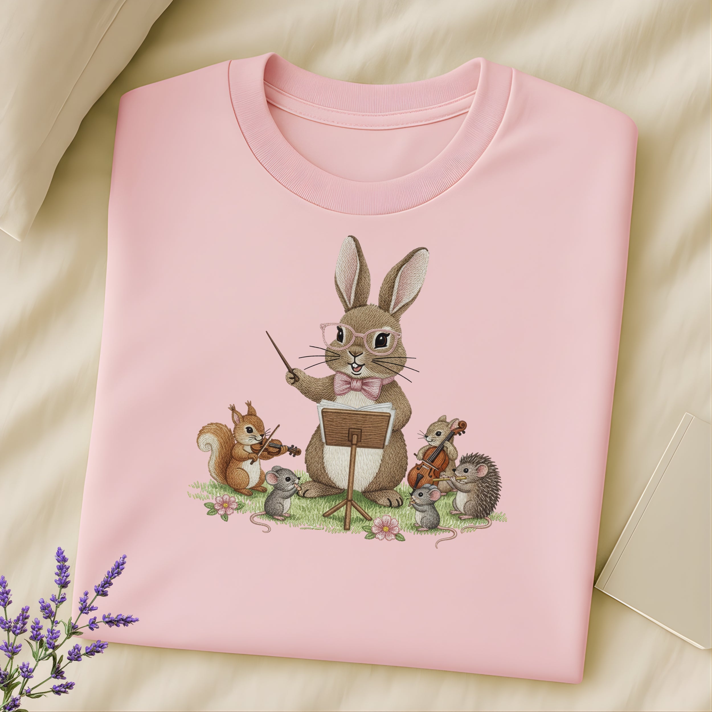 Adorable Bunny Conductor with Animal Orchestra Shirt