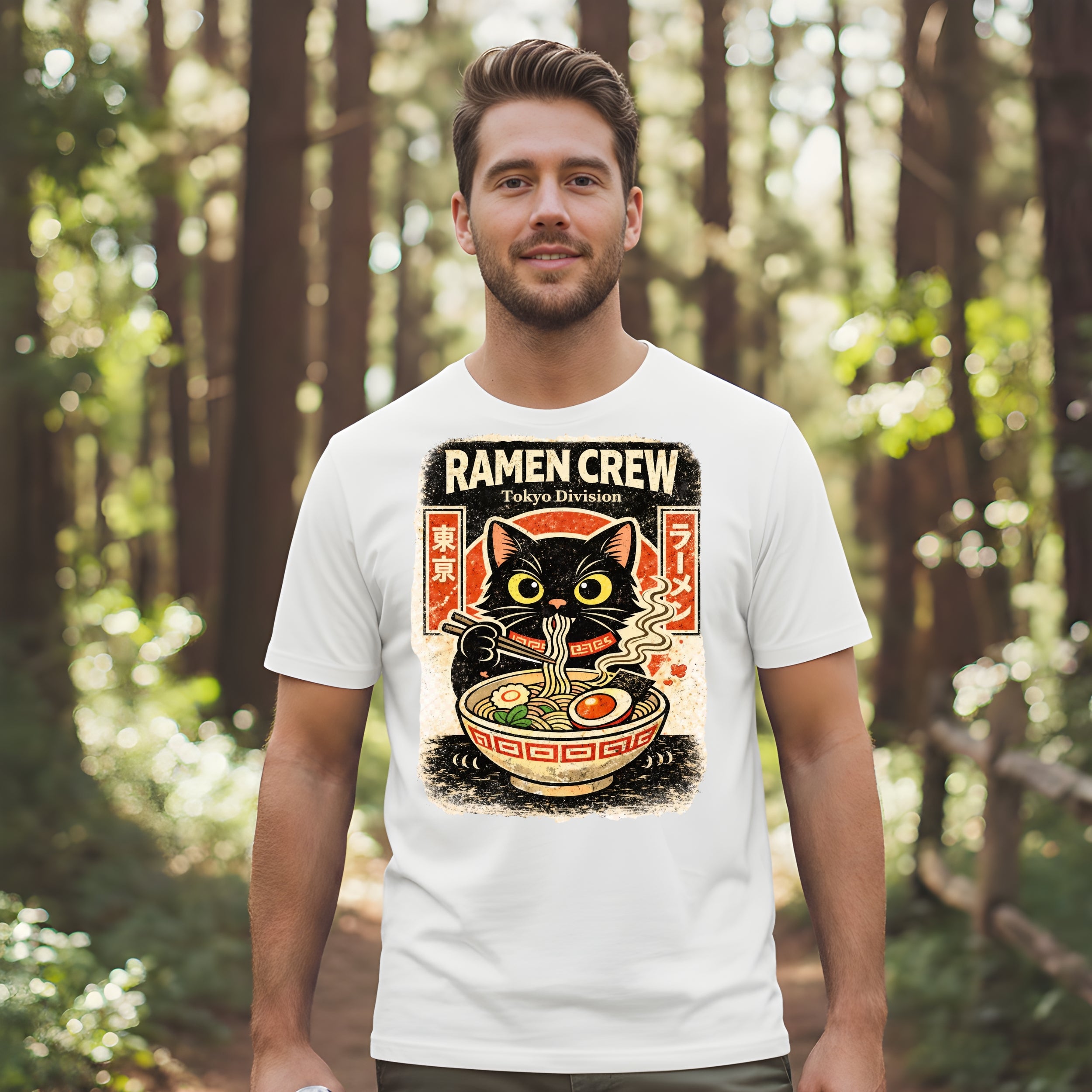 Ramen Crew Tokyo Division Black Cat Eating Noodles Tee