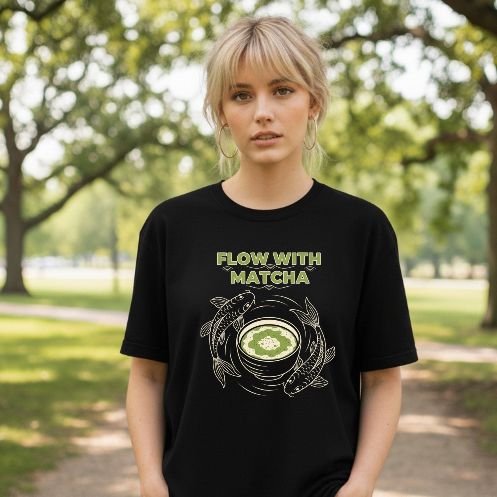 Flow With Matcha T-Shirt, Koi Fish Tee, Matcha Lover Gift, Japanese Tea Shirt, Zen Style Shirt, Aesthetic Tee, Unique Matcha T-Shirt - Craig Michael Design