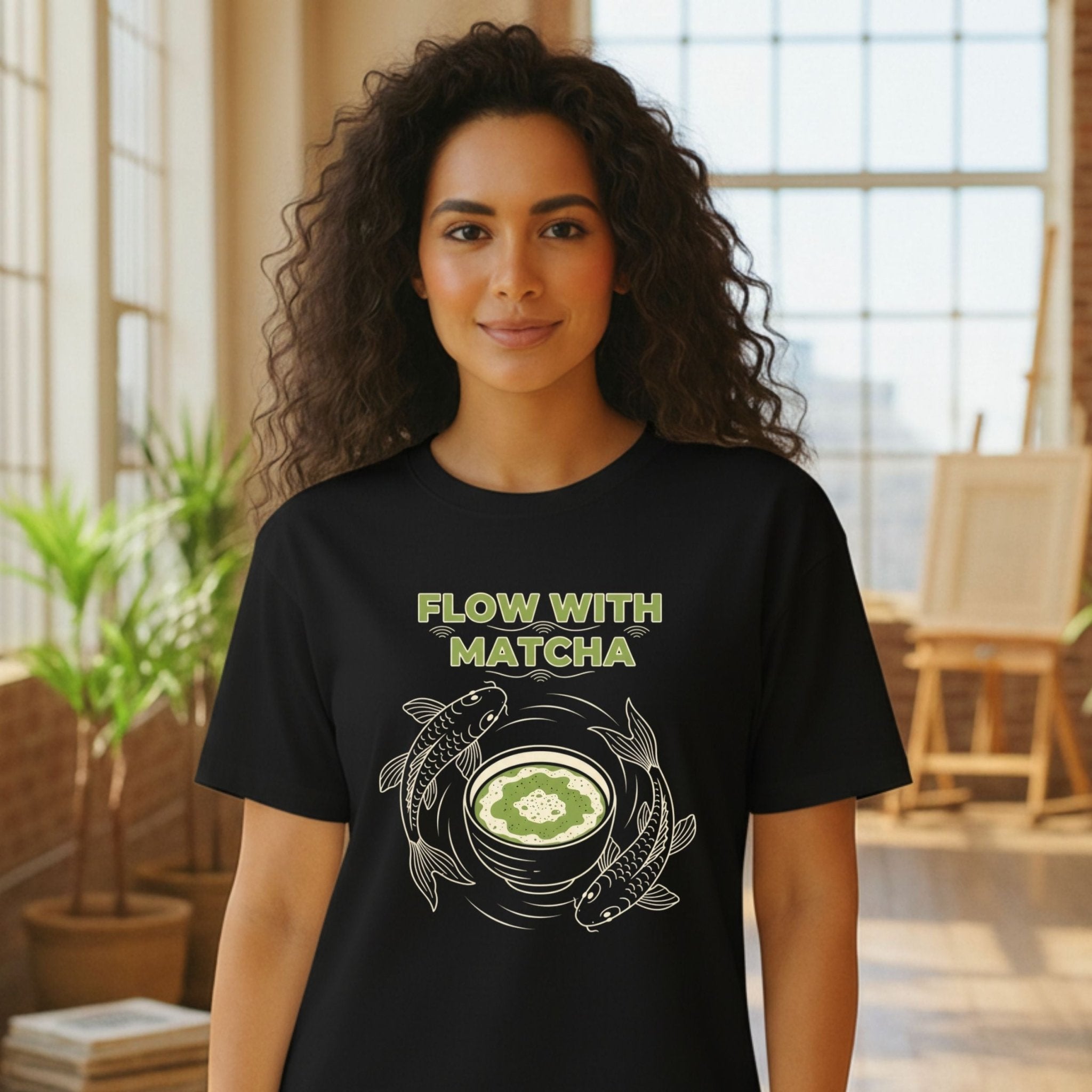 Flow With Matcha T-Shirt, Koi Fish Tee, Matcha Lover Gift, Japanese Tea Shirt, Zen Style Shirt, Aesthetic Tee, Unique Matcha T-Shirt - Craig Michael Design