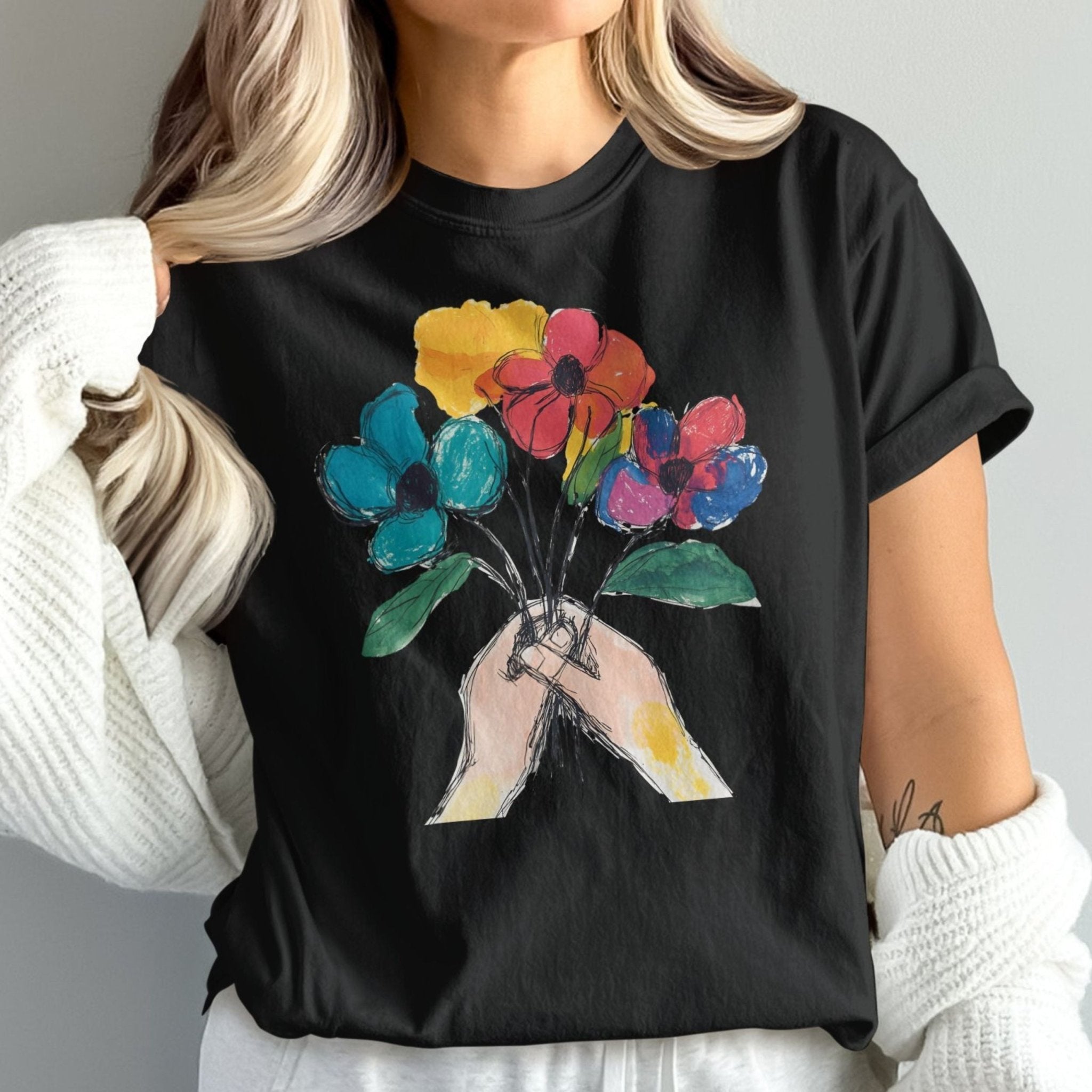 Flower Bouquet T-shirt, Floral Art Tee, Colorful Flowers Shirt, Unique Graphic Design, Artistic Apparel, Gift for Her, Casual Wear - Craig Michael Design