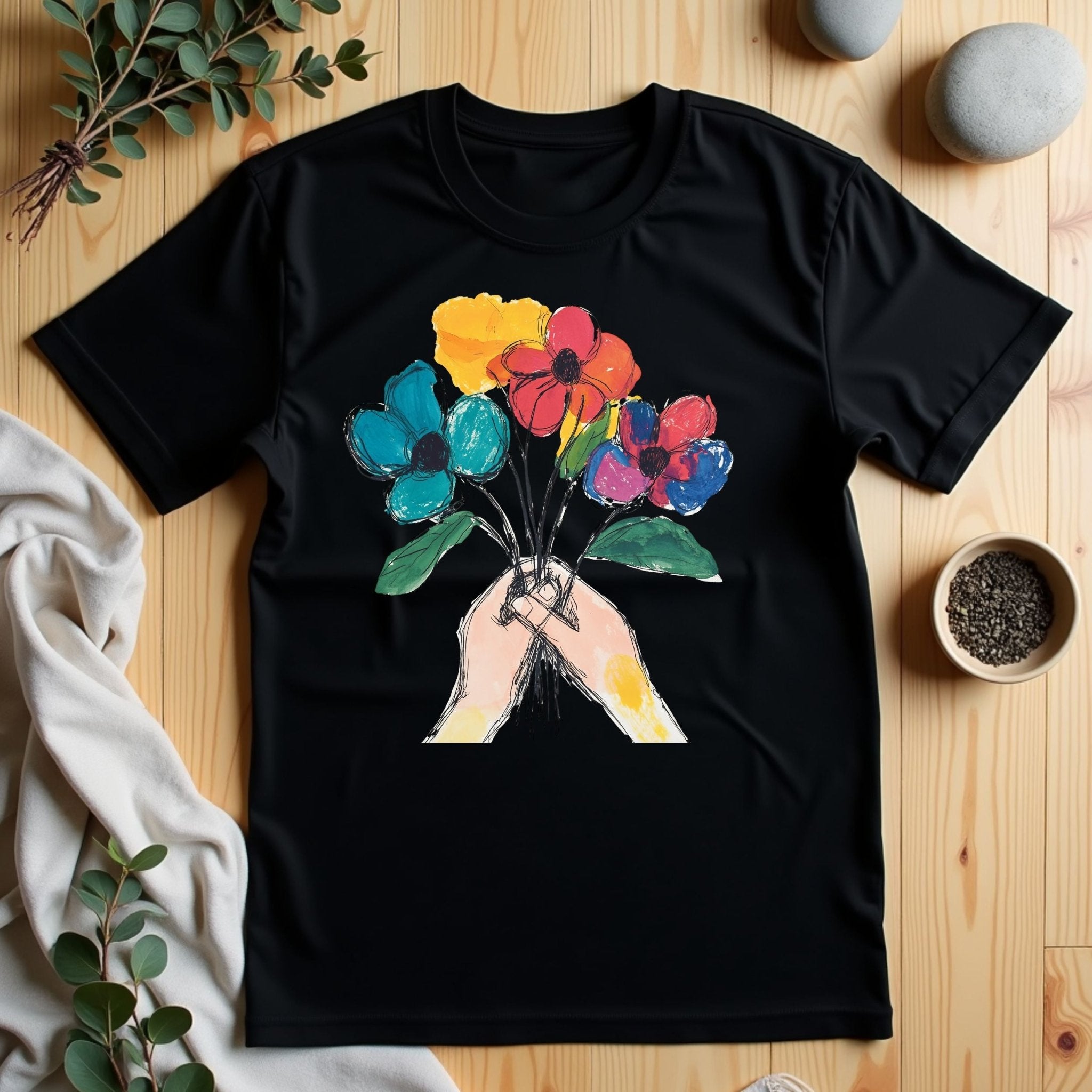 Flower Bouquet T-shirt, Floral Art Tee, Colorful Flowers Shirt, Unique Graphic Design, Artistic Apparel, Gift for Her, Casual Wear - Craig Michael Design