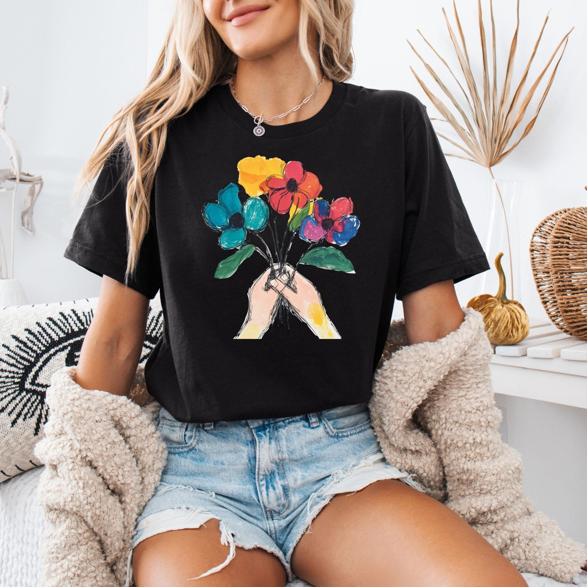 Flower Bouquet T-shirt, Floral Art Tee, Colorful Flowers Shirt, Unique Graphic Design, Artistic Apparel, Gift for Her, Casual Wear - Craig Michael Design