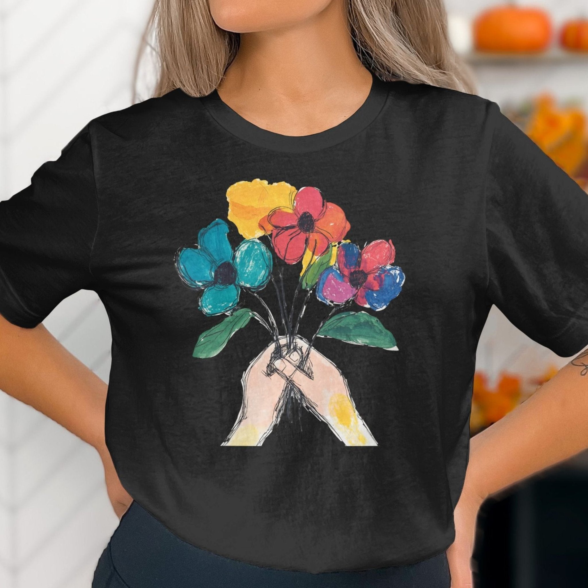 Flower Bouquet T-shirt, Floral Art Tee, Colorful Flowers Shirt, Unique Graphic Design, Artistic Apparel, Gift for Her, Casual Wear - Craig Michael Design