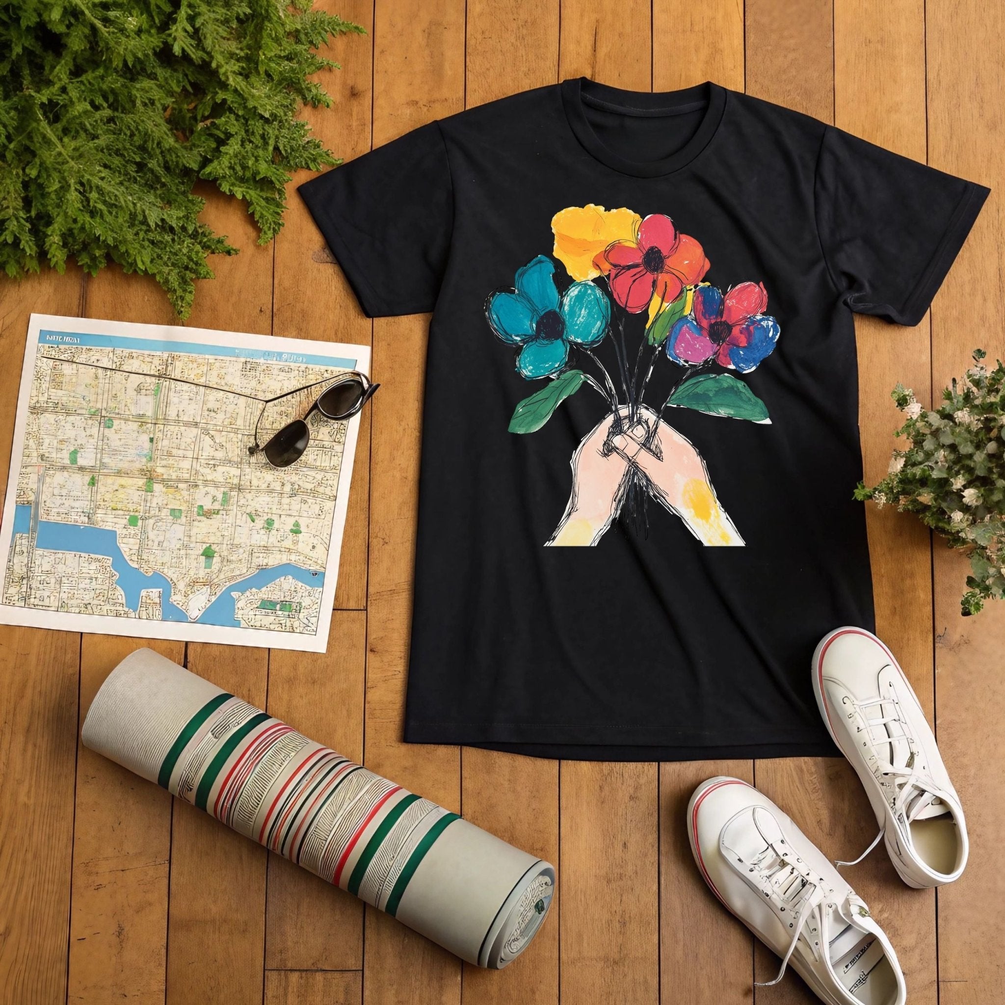 Flower Bouquet T-shirt, Floral Art Tee, Colorful Flowers Shirt, Unique Graphic Design, Artistic Apparel, Gift for Her, Casual Wear - Craig Michael Design